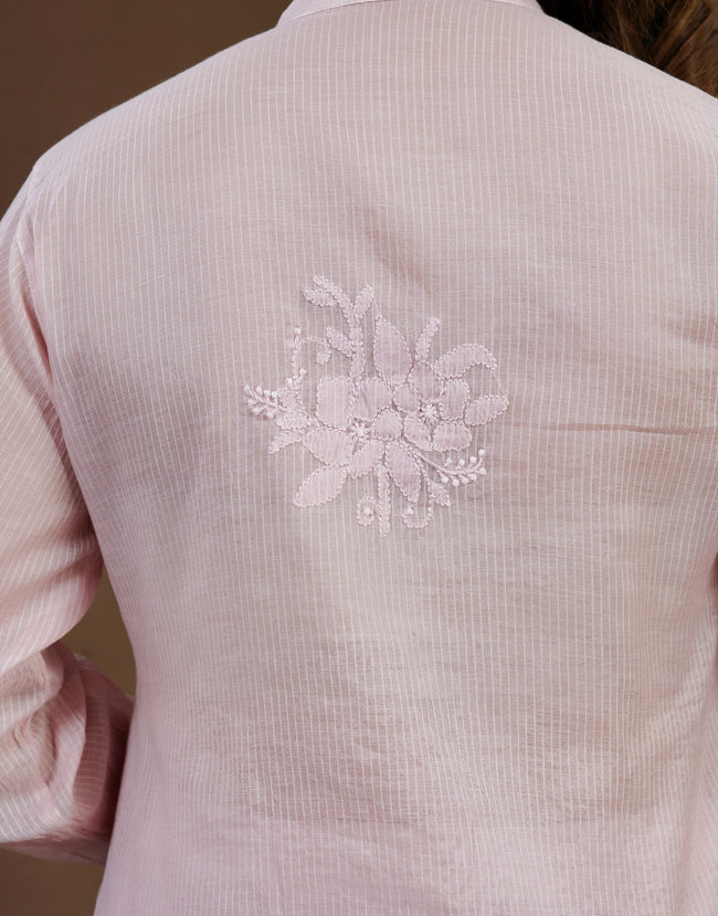 Urviya Chikankari Co-ord Set Maheshwari Cotton Baby Pink