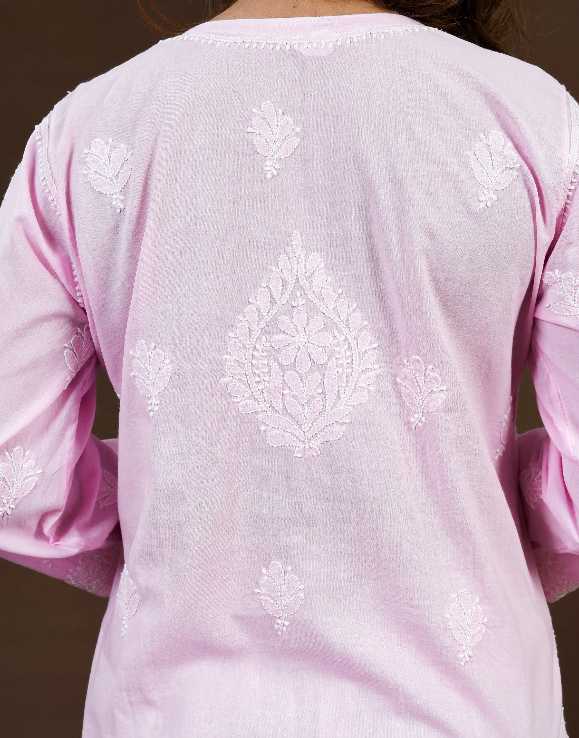 Pink Mul Cotton Full Jaal Long Kurti