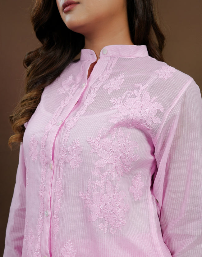 Urviya Chikankari Co-ord Set Maheshwari Cotton Baby Pink