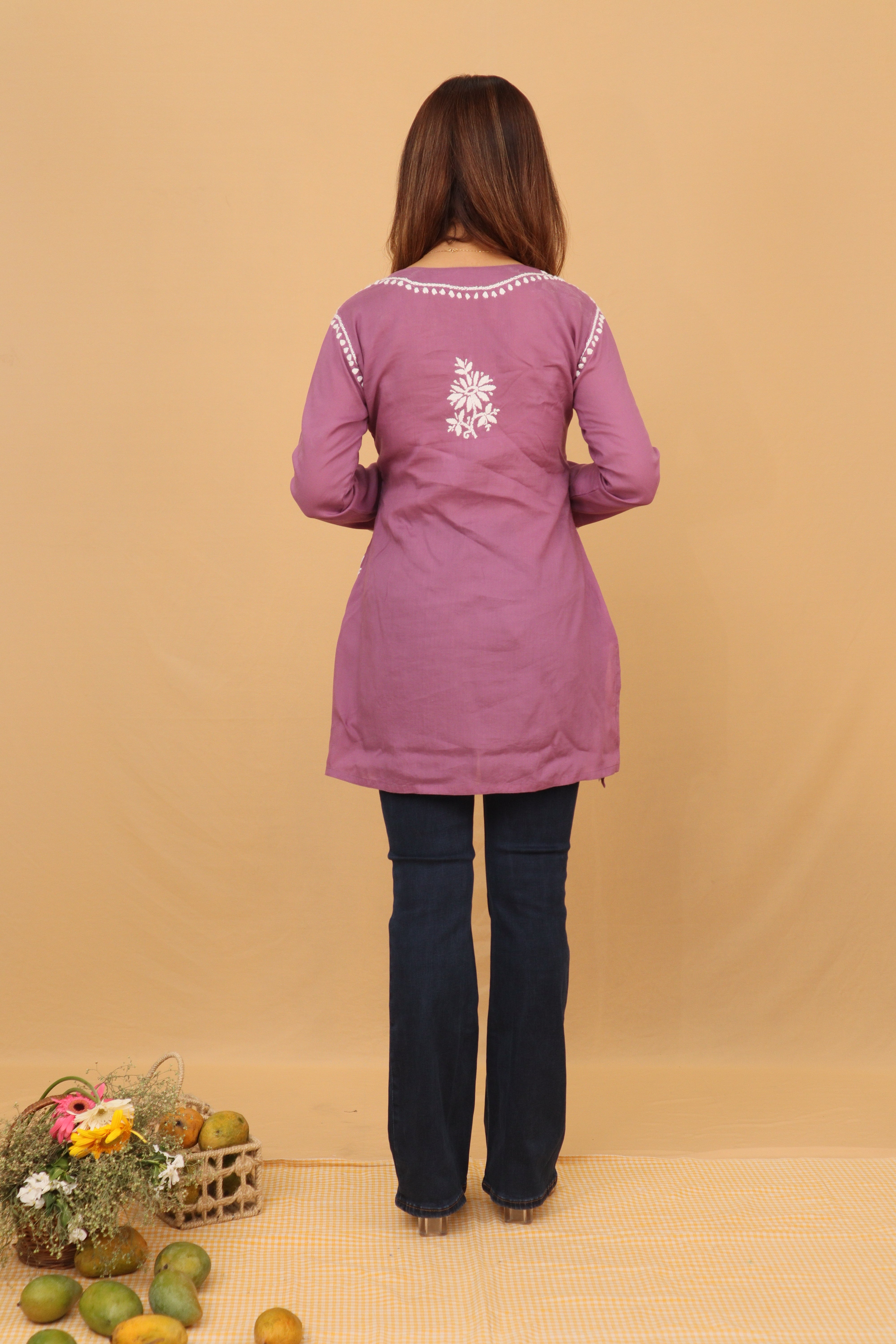 Purple Rayon Short Kurta Panel 2 Piece Set