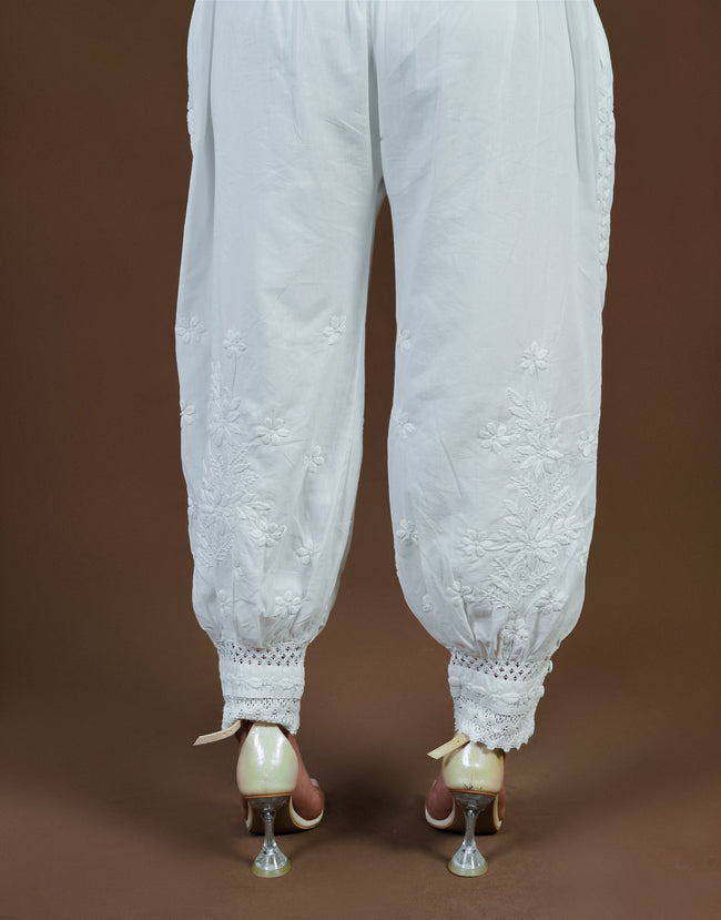 Urviya Chikankari Cotton Bottoms - White Afghani