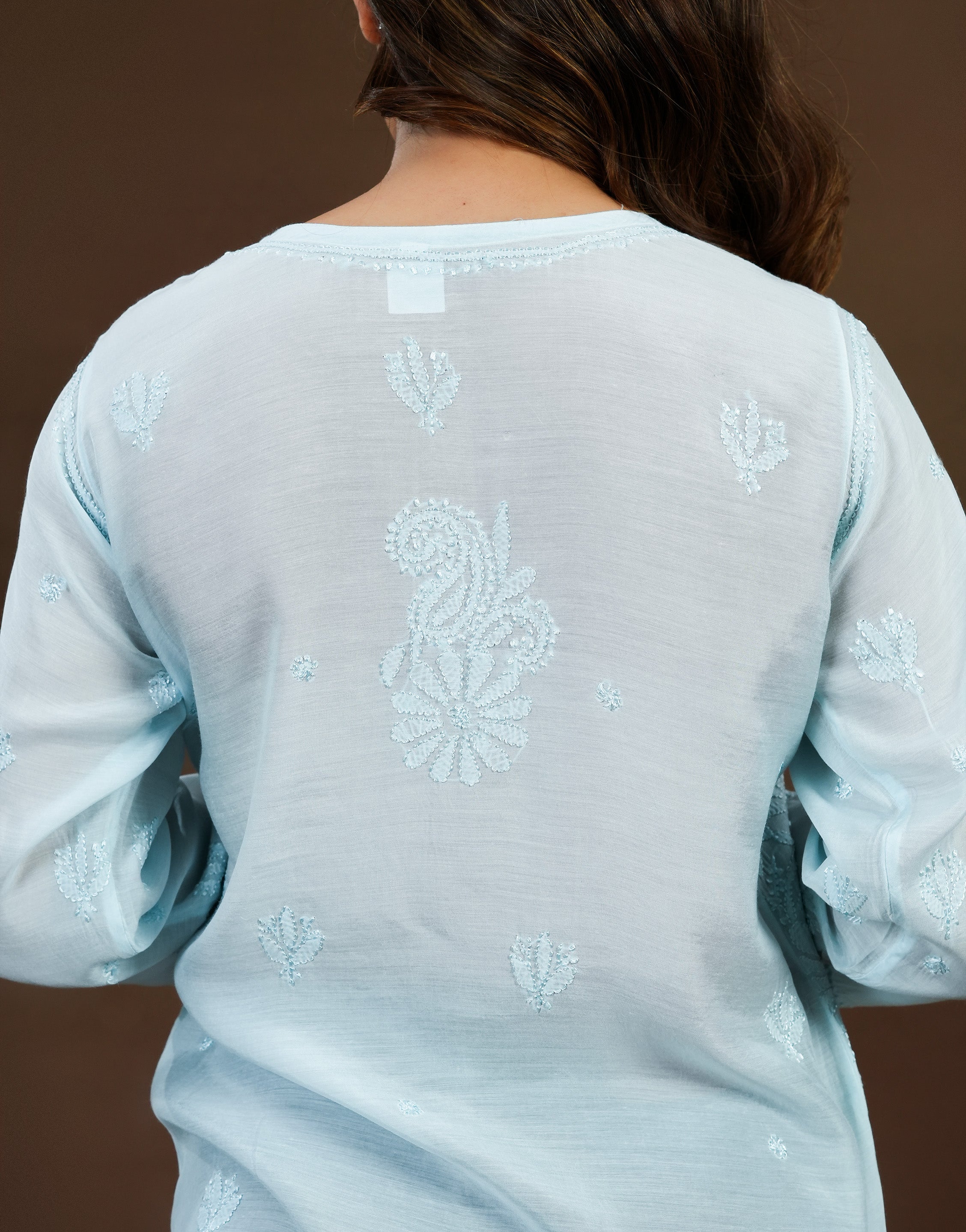 Chikankari Muslin Short Kurti Full Jaal - Blue