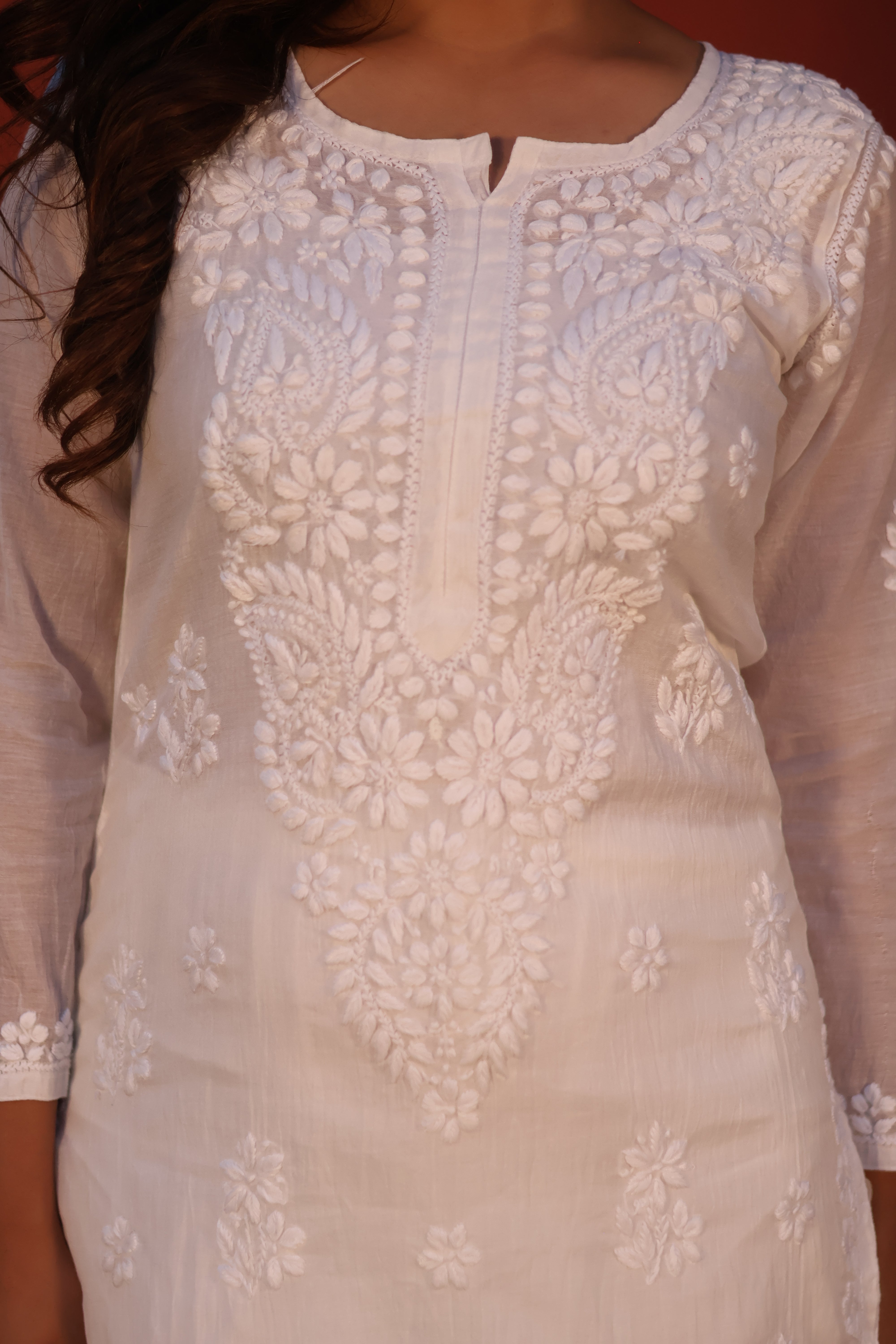 White Mul Chanderi Ghaspatti 2 Piece Set