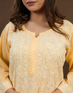 Urviya Chikankari Mul Cotton Long Kurti - Full Jaal Yellow
