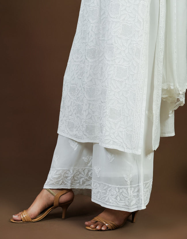 Urviya Chikankari Long Kurti Muslin White - Katdaana & Jaal Work