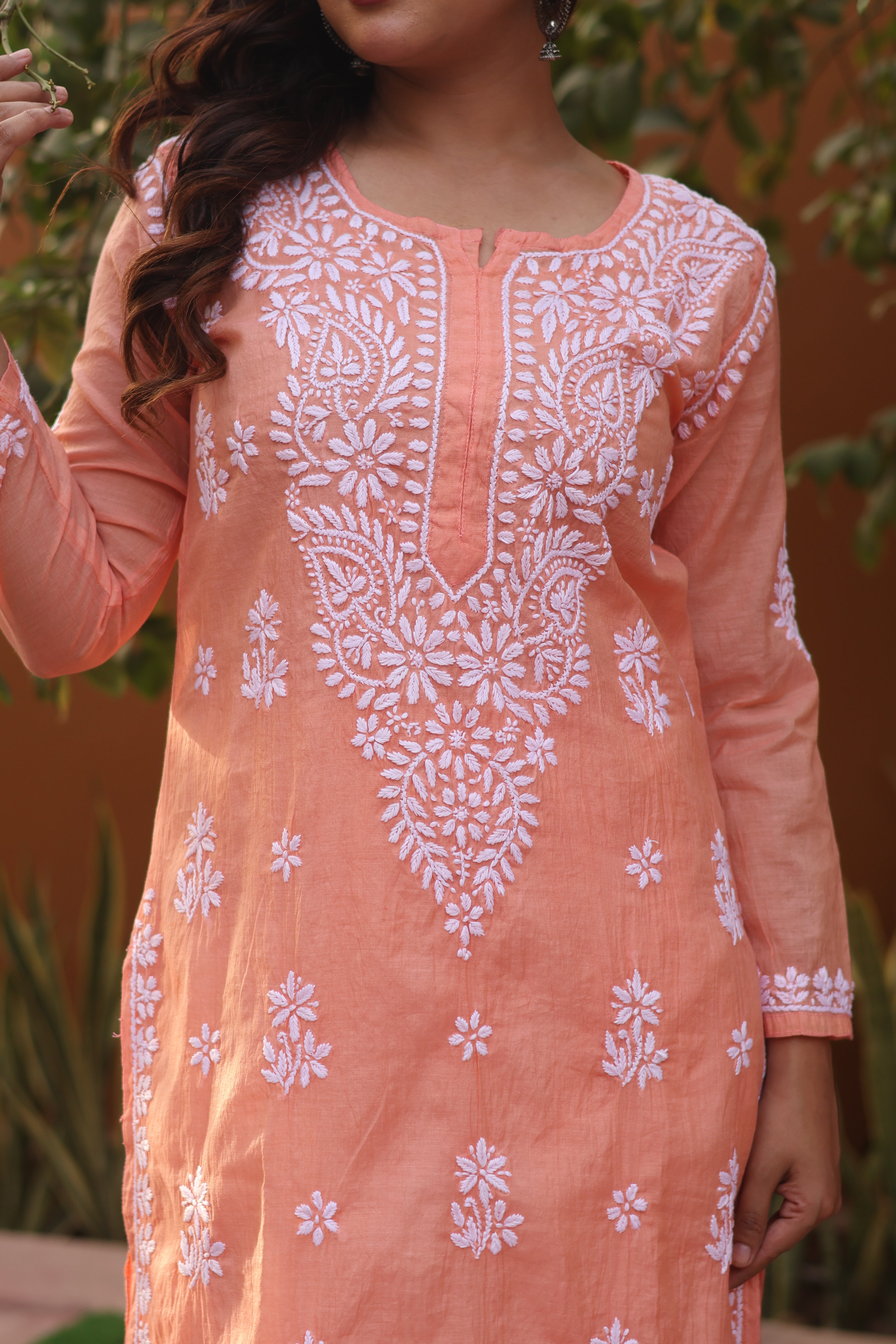 Peach Mul Chanderi Ghaspatti 2 Piece Set
