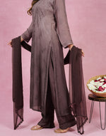 Urviya Chikankari Muslin 3 piece set - Bakhiya Ghaaspatti Work and Gala Boota Brown