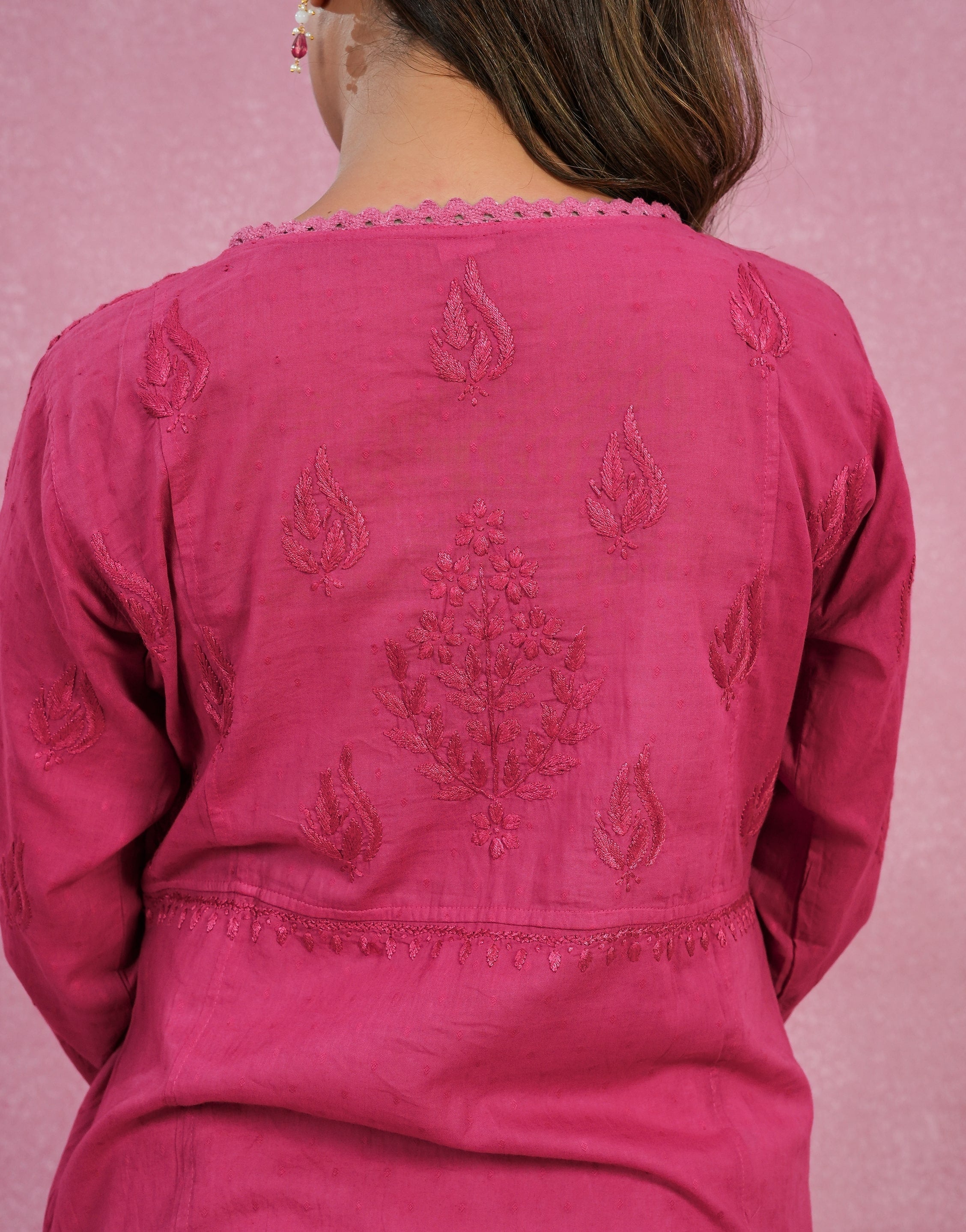 Urviya Chikankari Dobbie Cotton Long Kurti Angarkha Style Purple