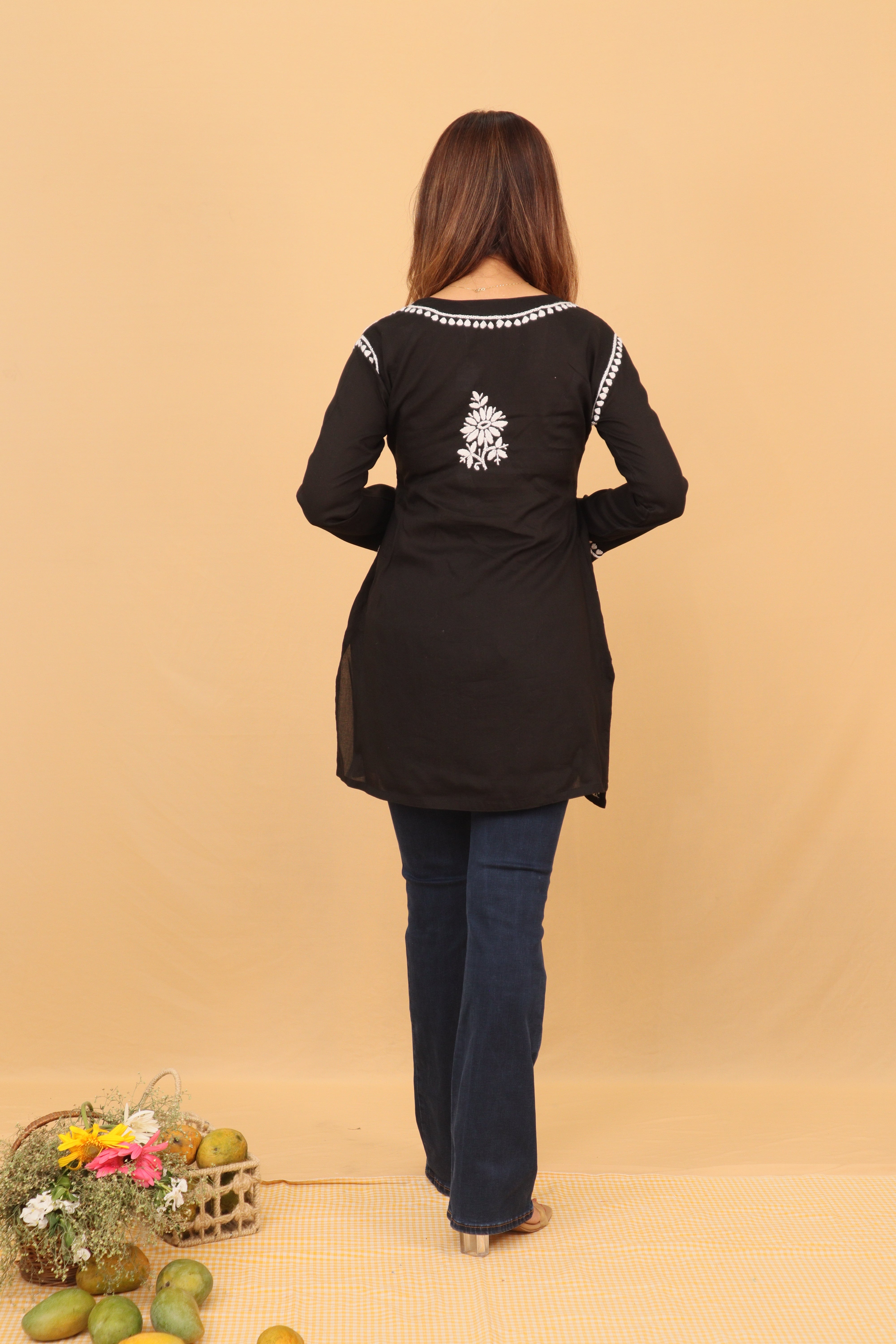 Black Rayon Short Kurta Panel