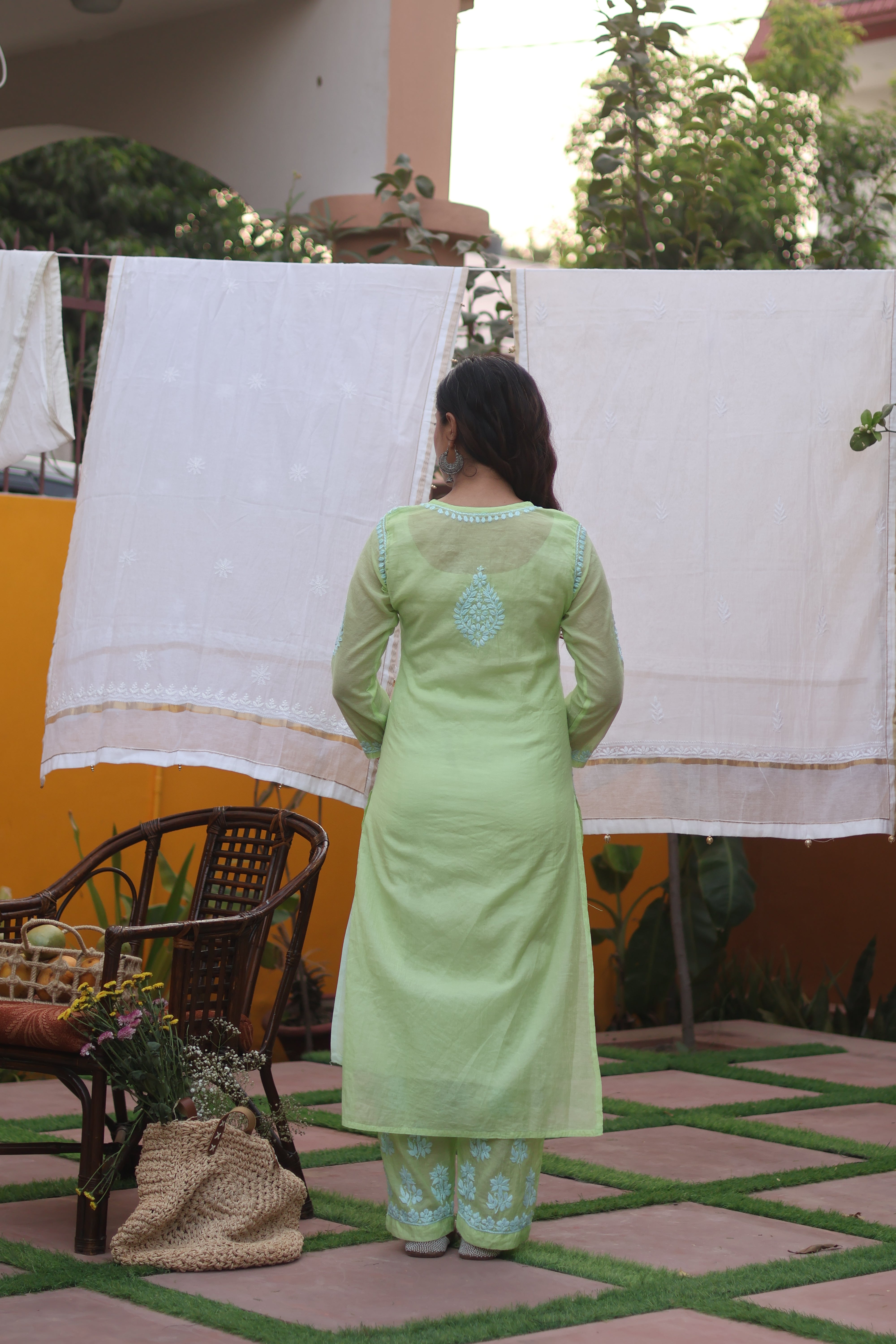 Green Mul Chanderi Ghaspatti 2 Piece Set
