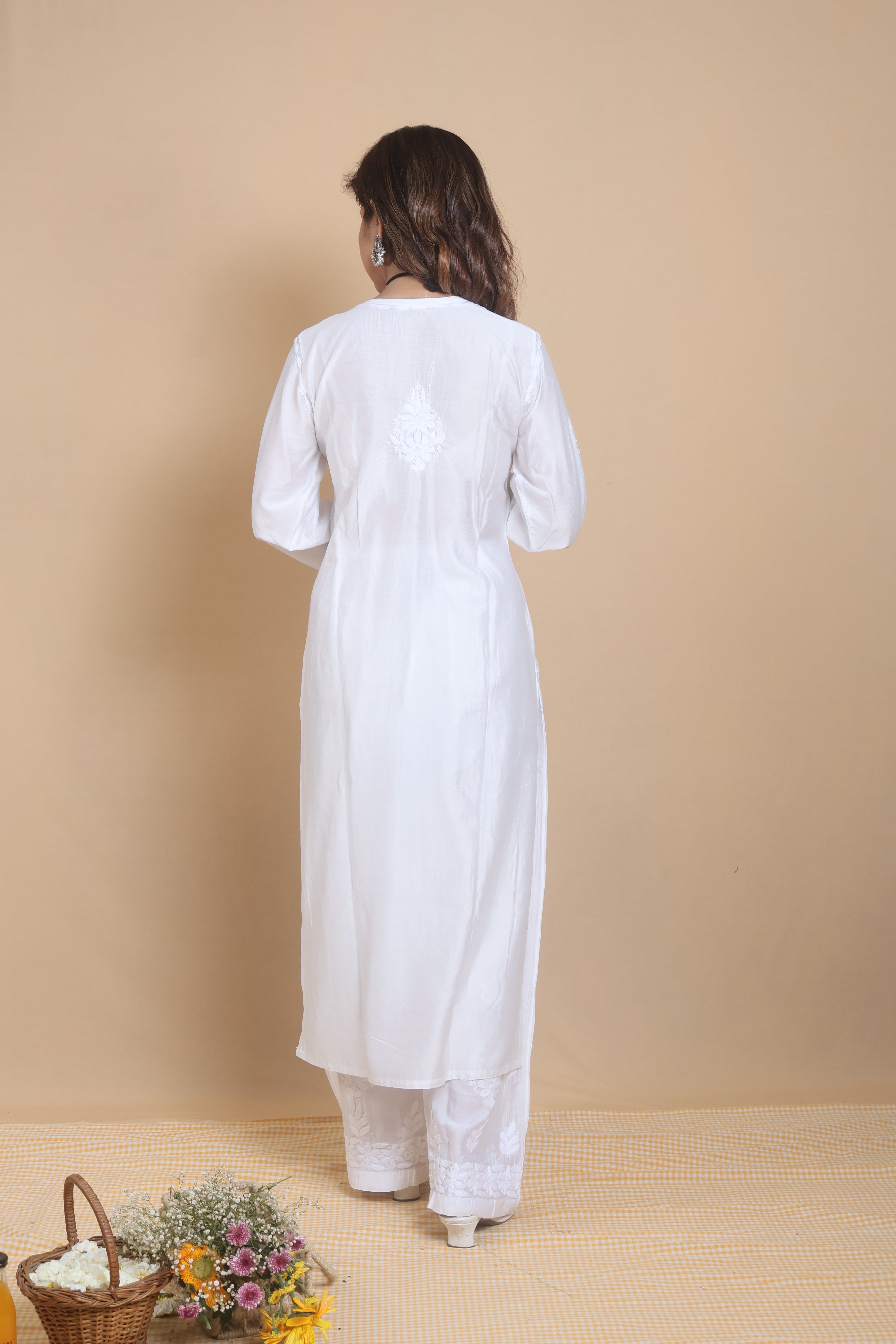White Chanderi Ghaspatti 2 Piece Set