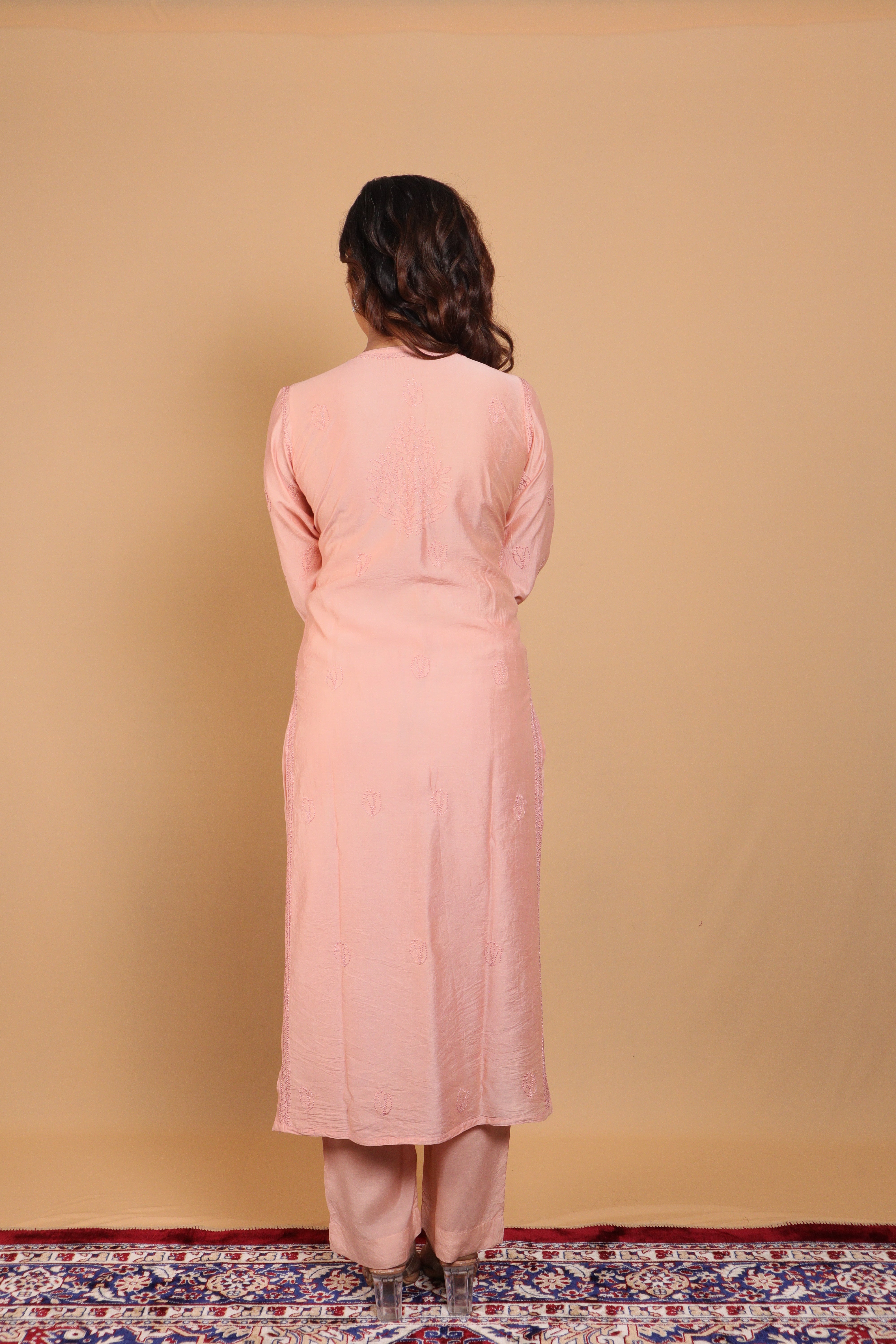 Peach Chanderi Long Kurti