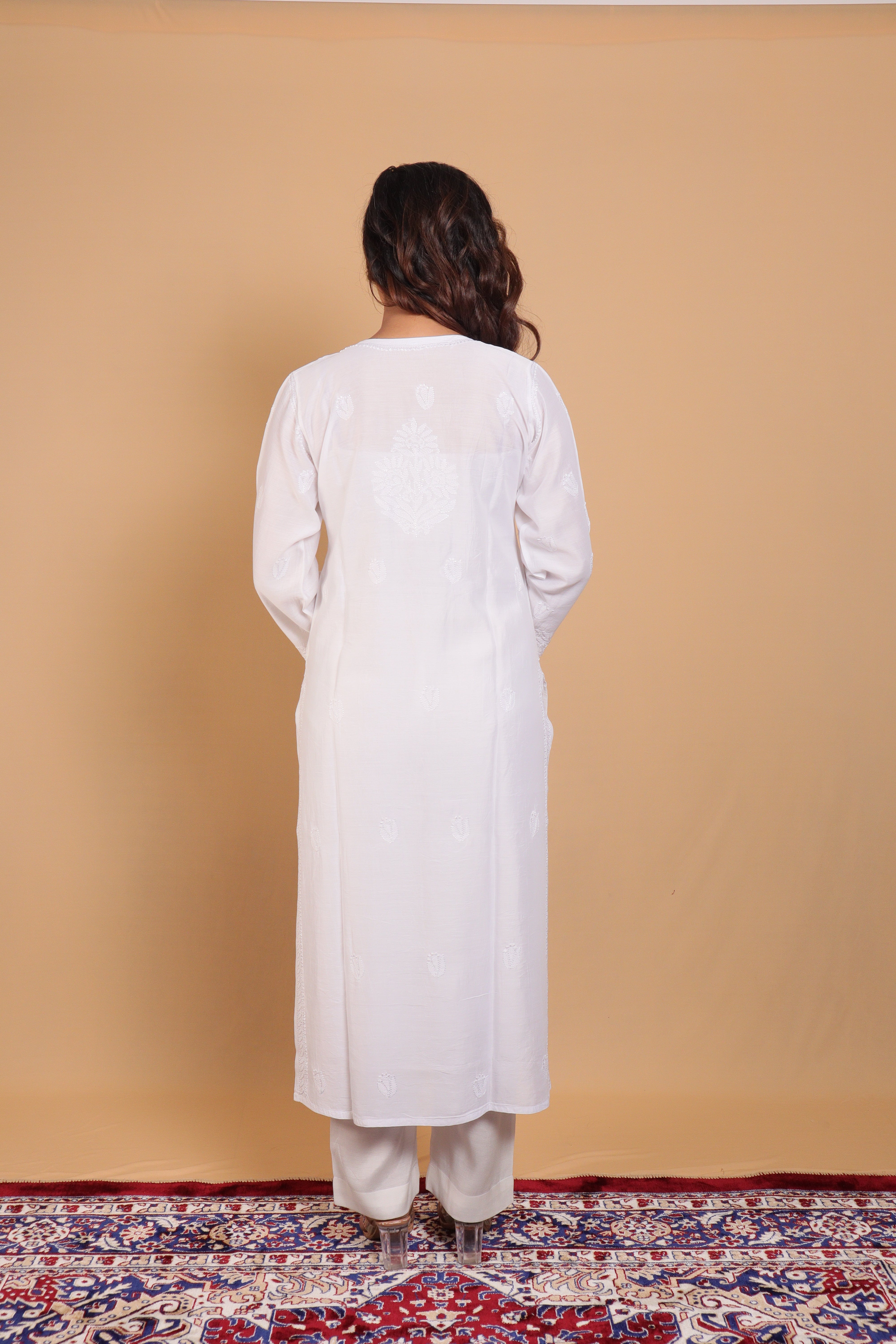 White Chanderi Long Kurti