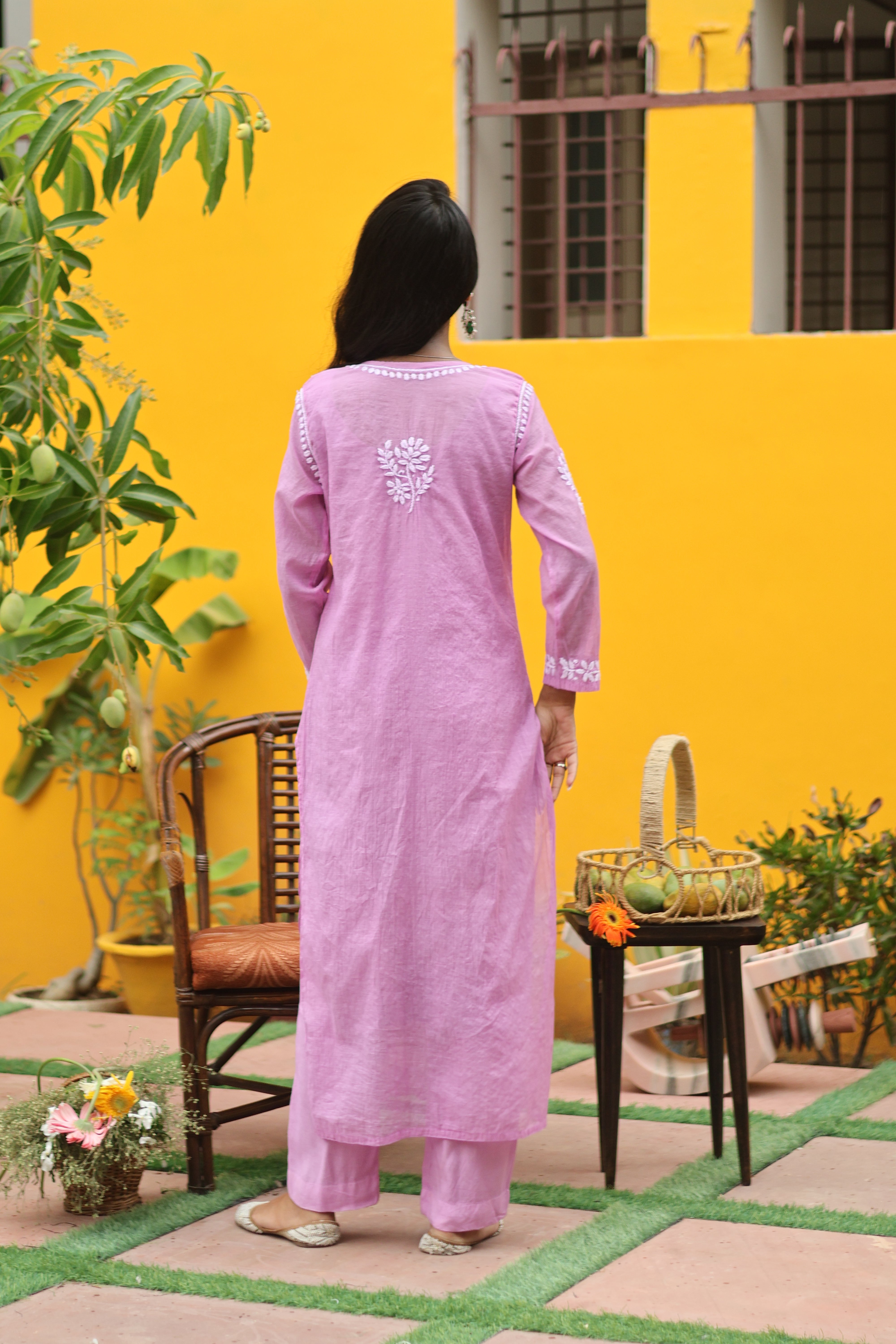 Purple Mul Chanderi Long Kurti 2 Piece Set