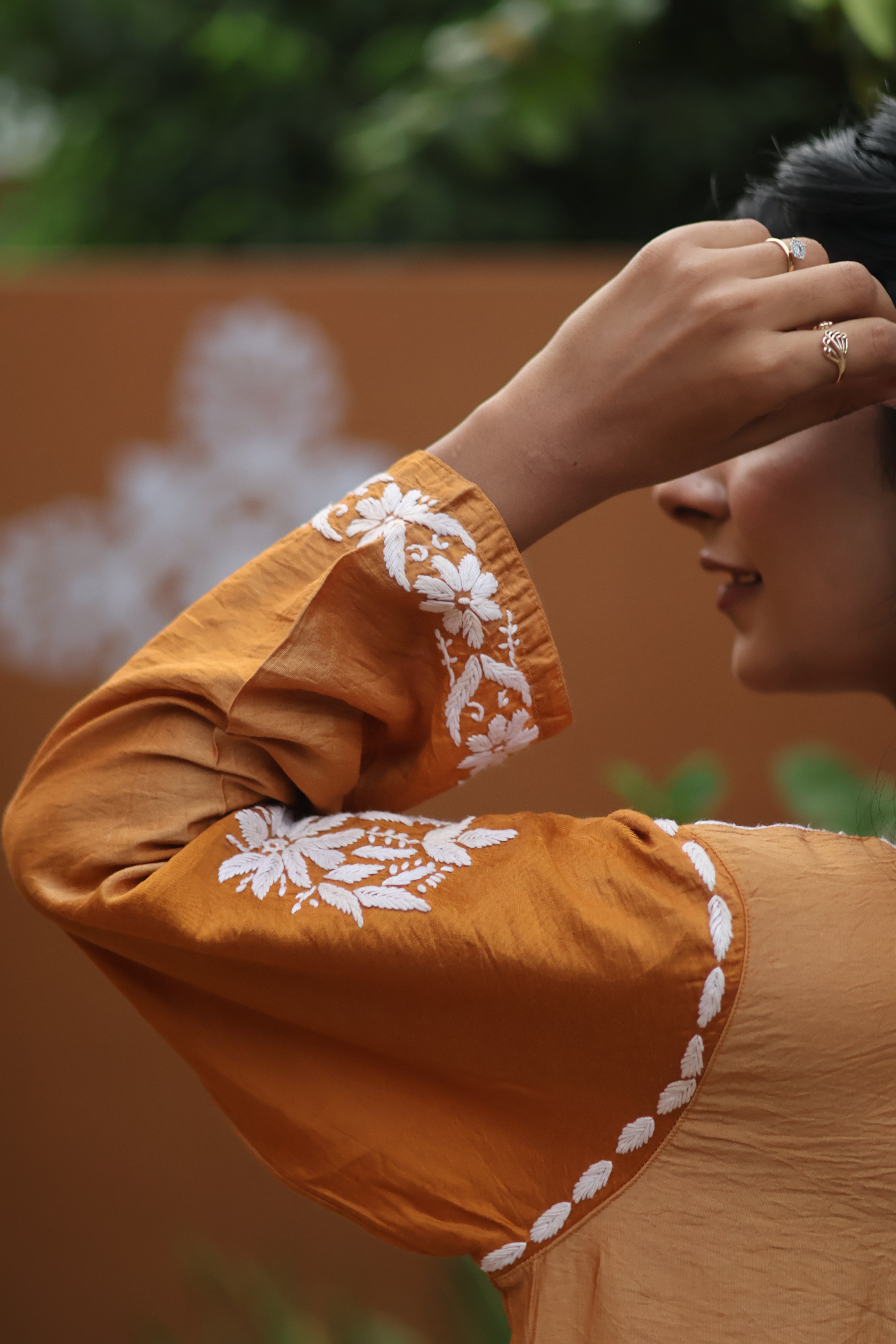 Mustard Chanderi White Thread Ghaaspatti 3 Piece Set