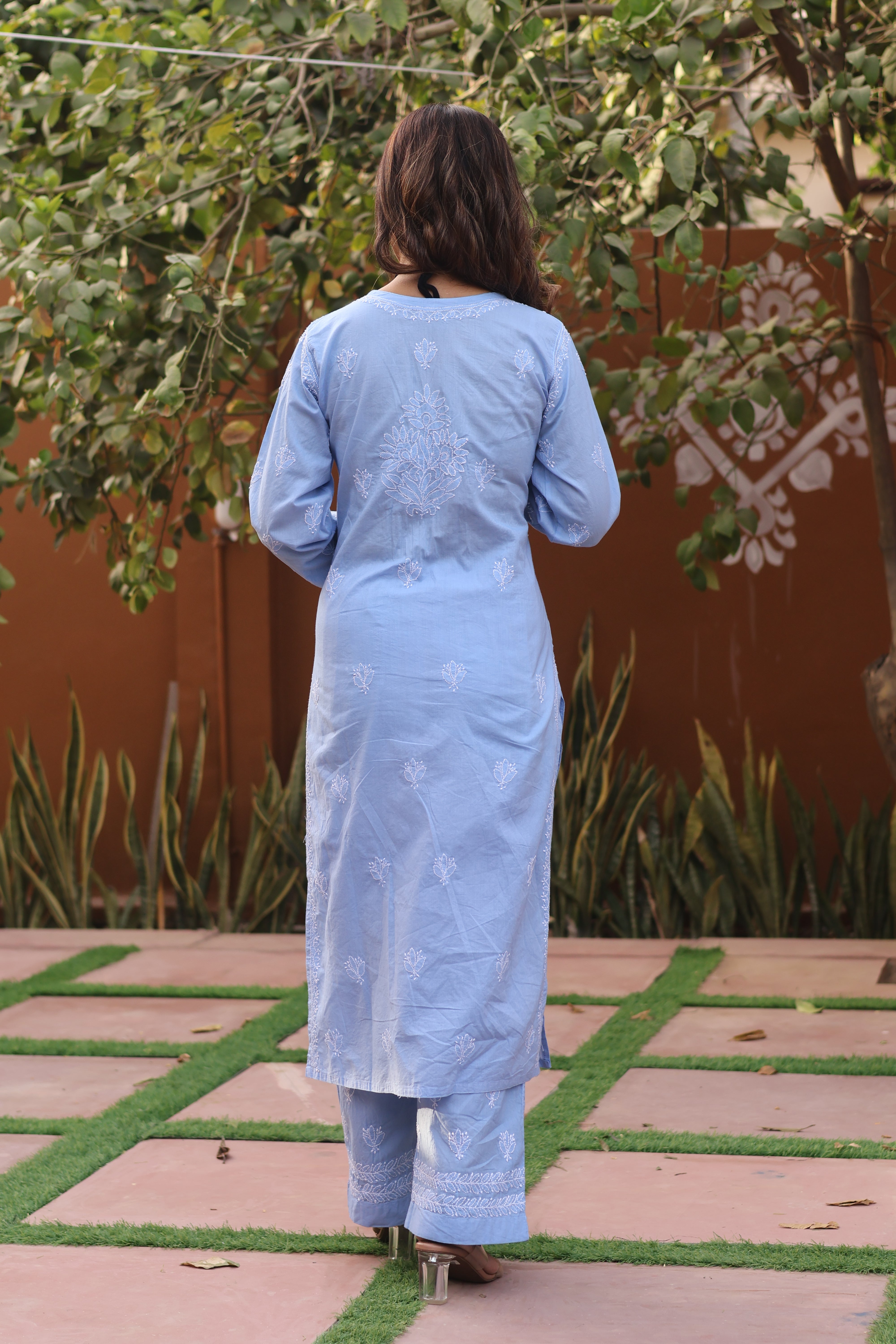 Blue Angarkha Cotton 3 Piece Set