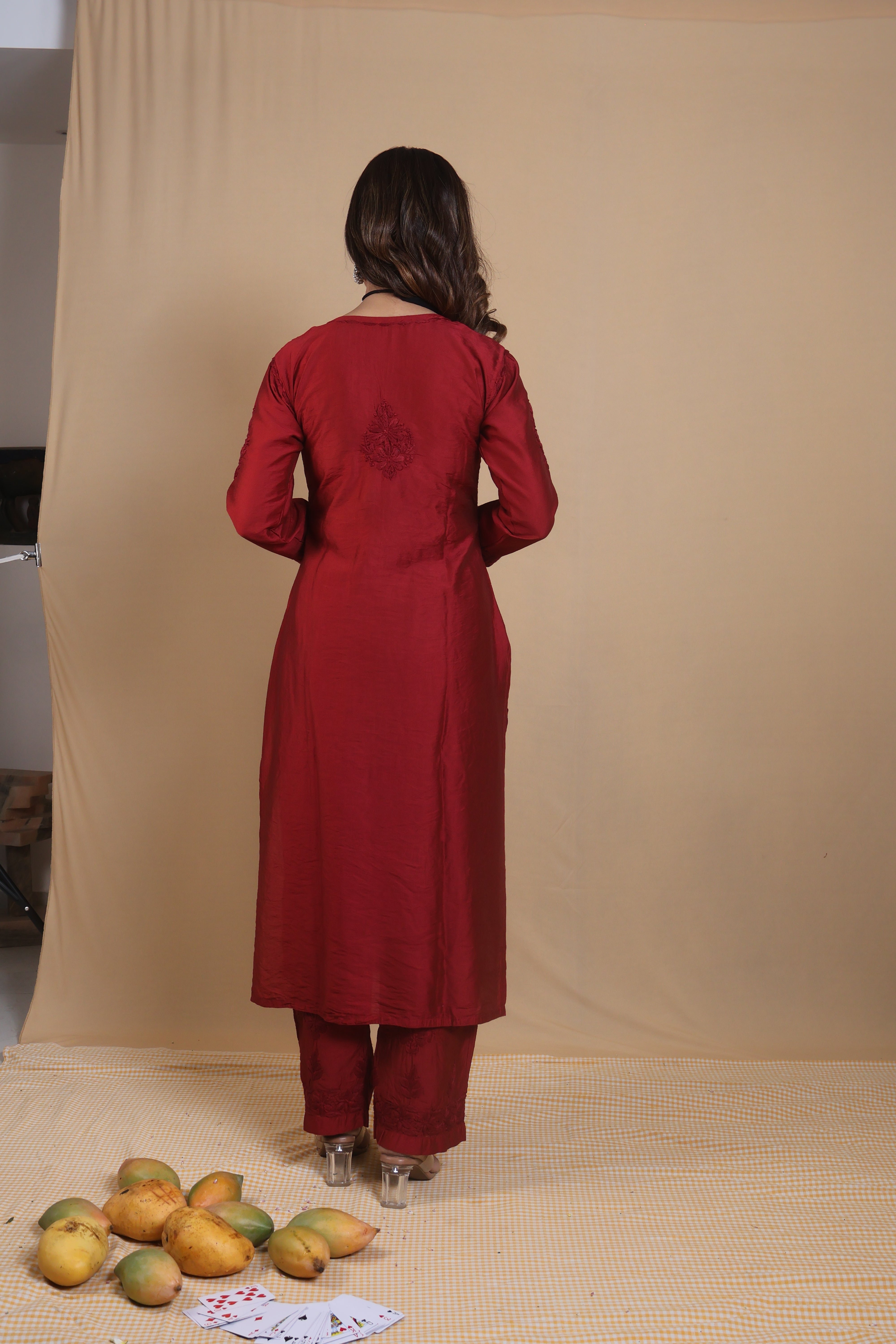 Red Chanderi Ghaspatti 2 Piece Set