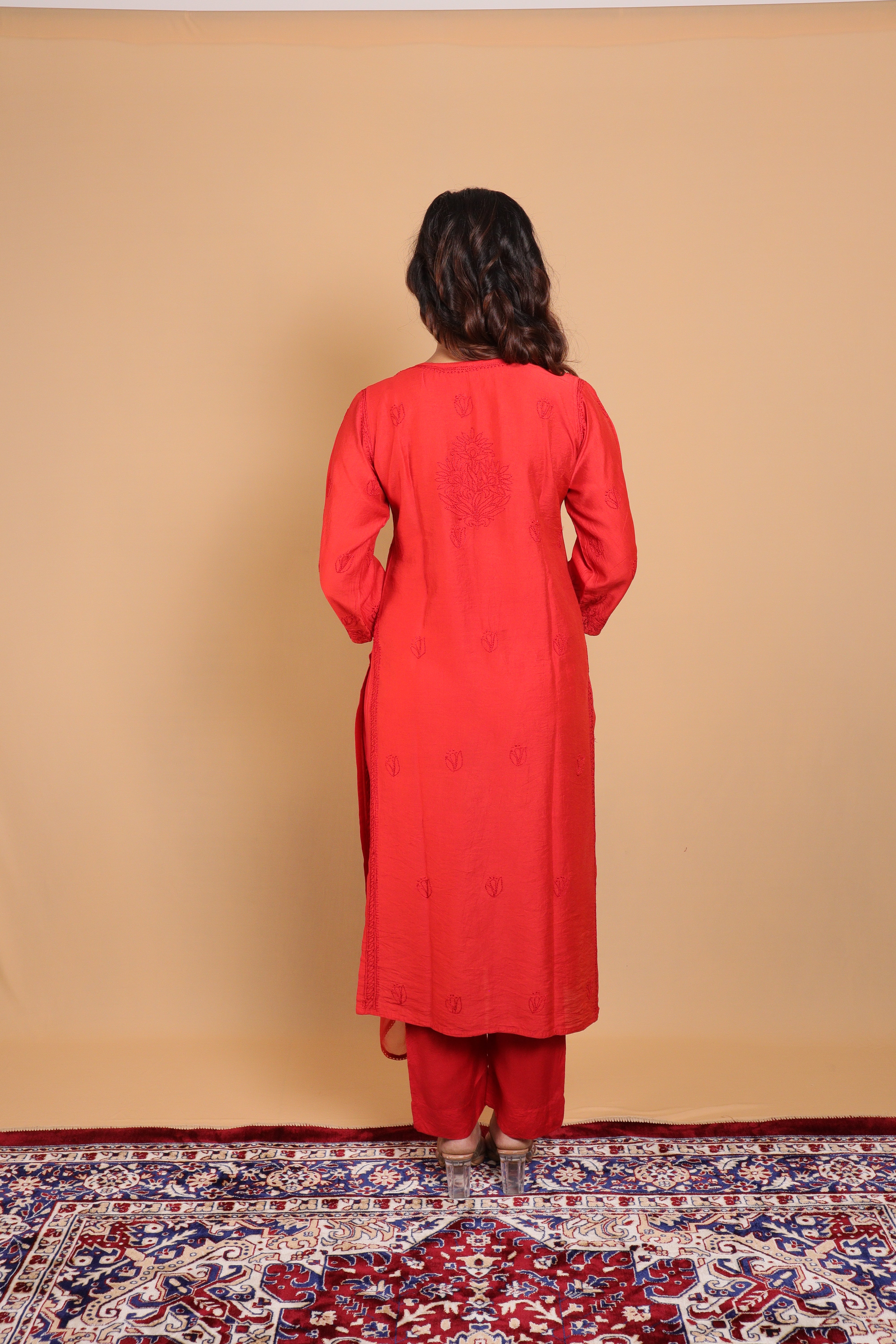 Red Chanderi Long Kurti