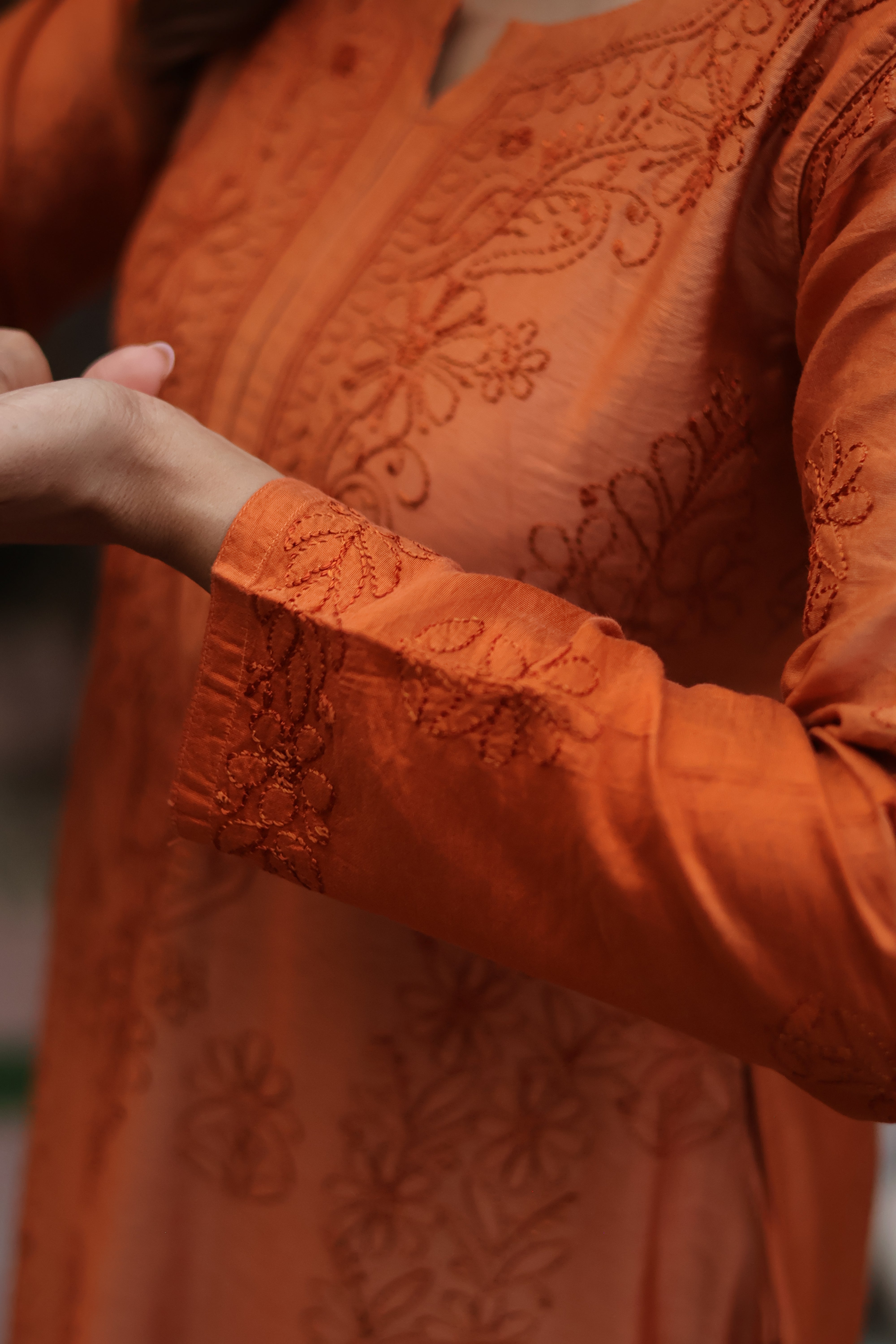Brown Chanderi Bakhiya 3 Piece Set