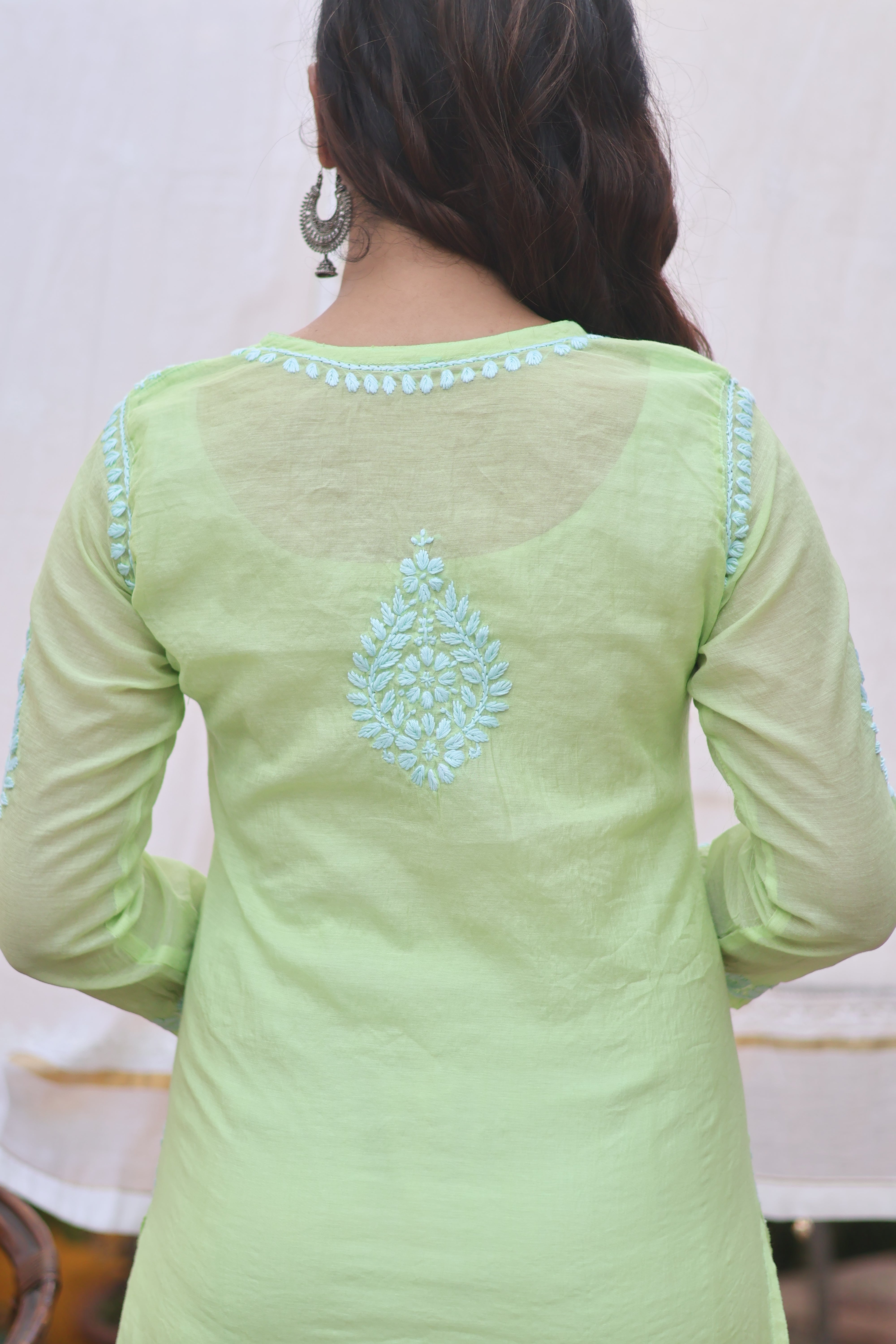 Green Mul Chanderi Ghaspatti 3 Piece Set