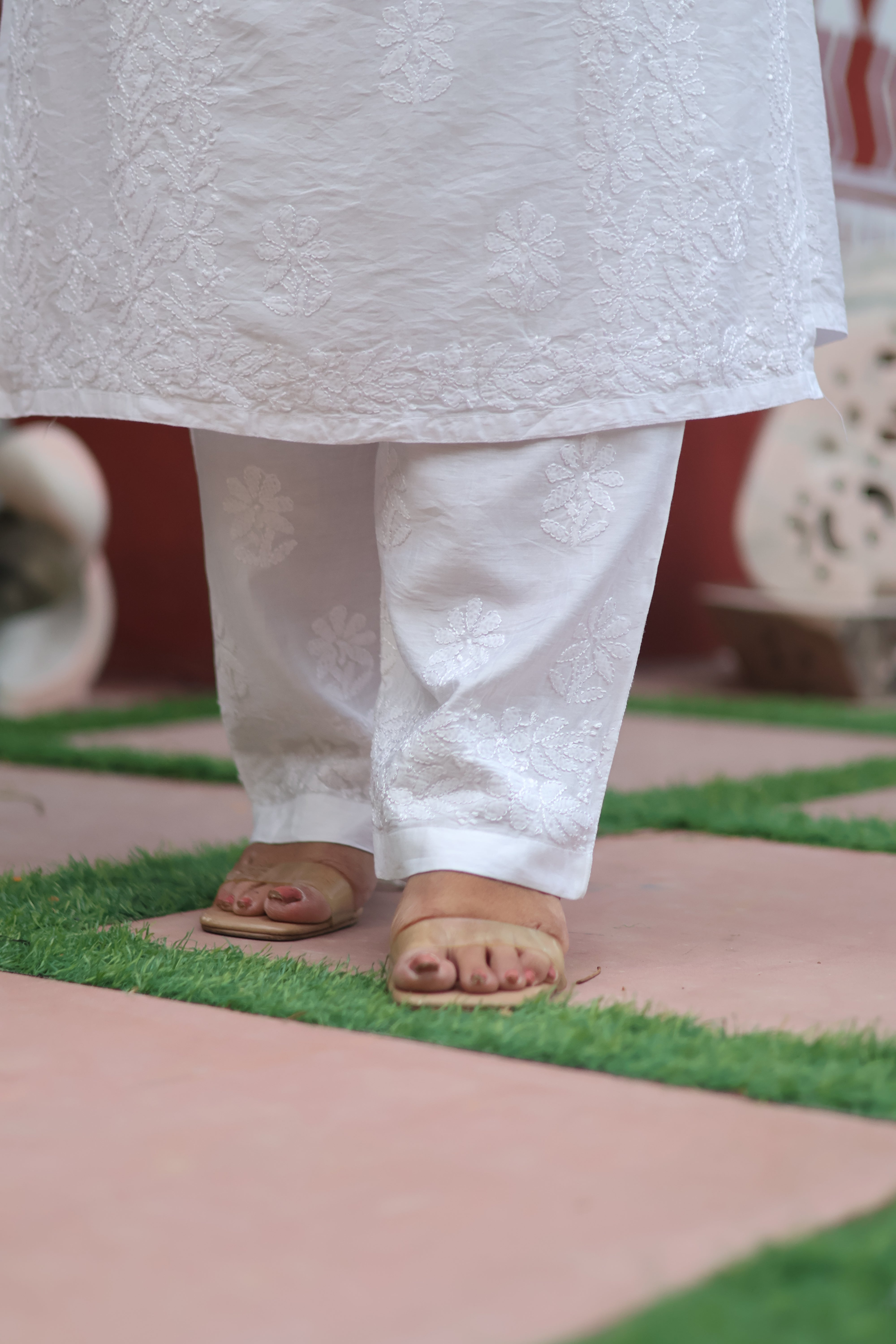 White Chanderi Bakhiya 3 Piece Set