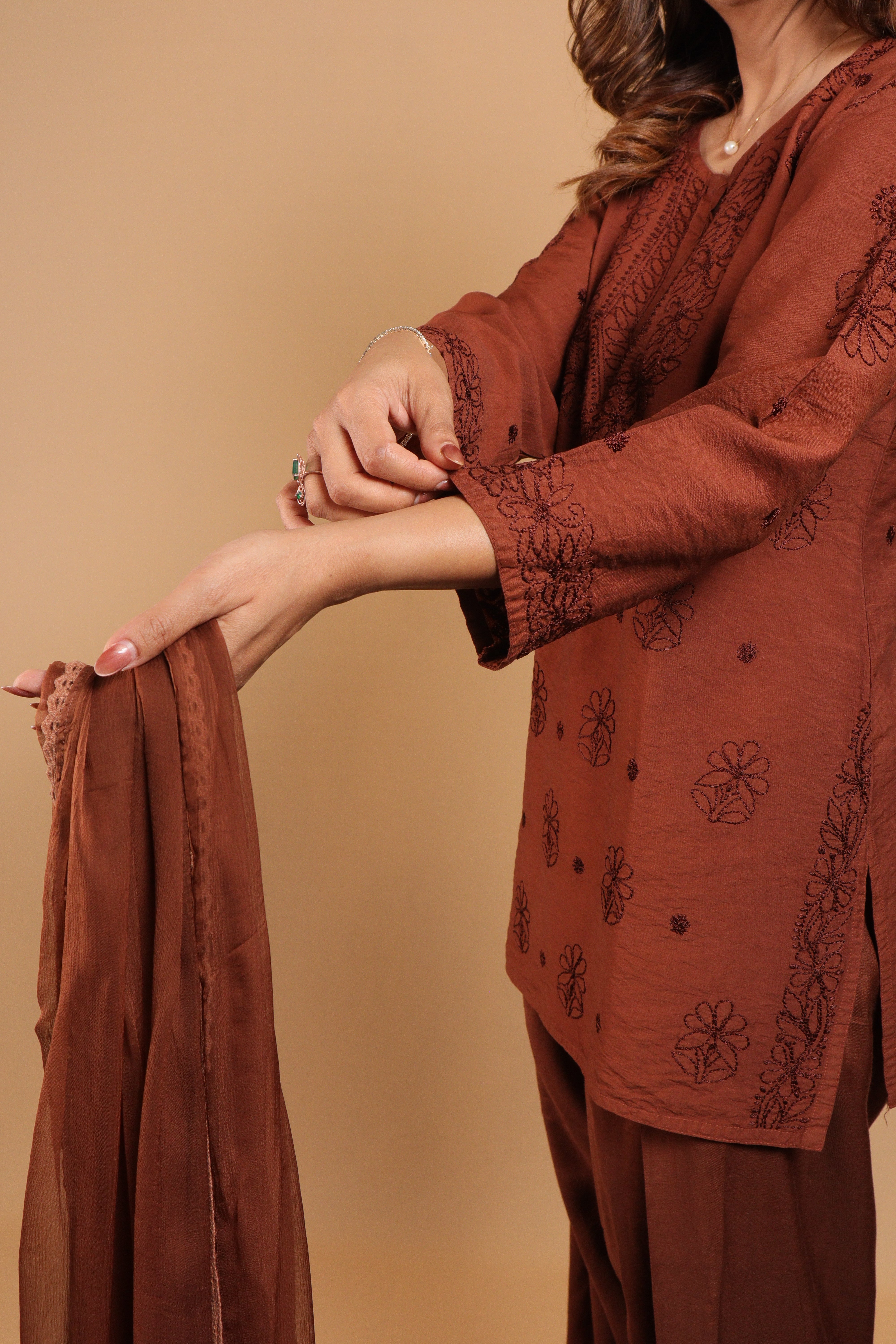 Brown Chanderi Short Kurti