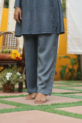 Grey Cotton Plain Straight Pant - 34