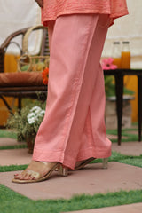 Peach Cotton Plain Straight Pant - 120