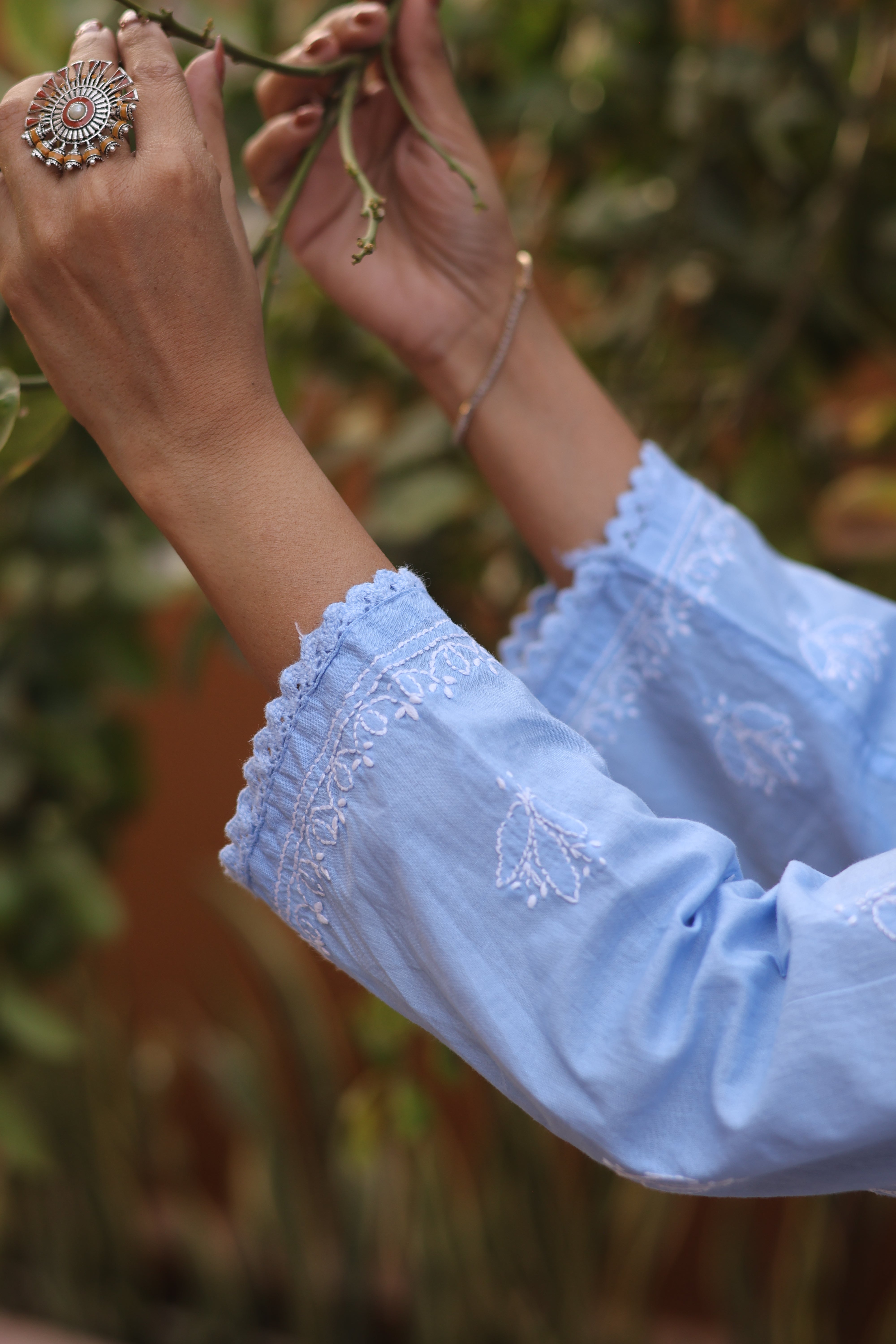 Blue Angarkha Cotton 3 Piece Set