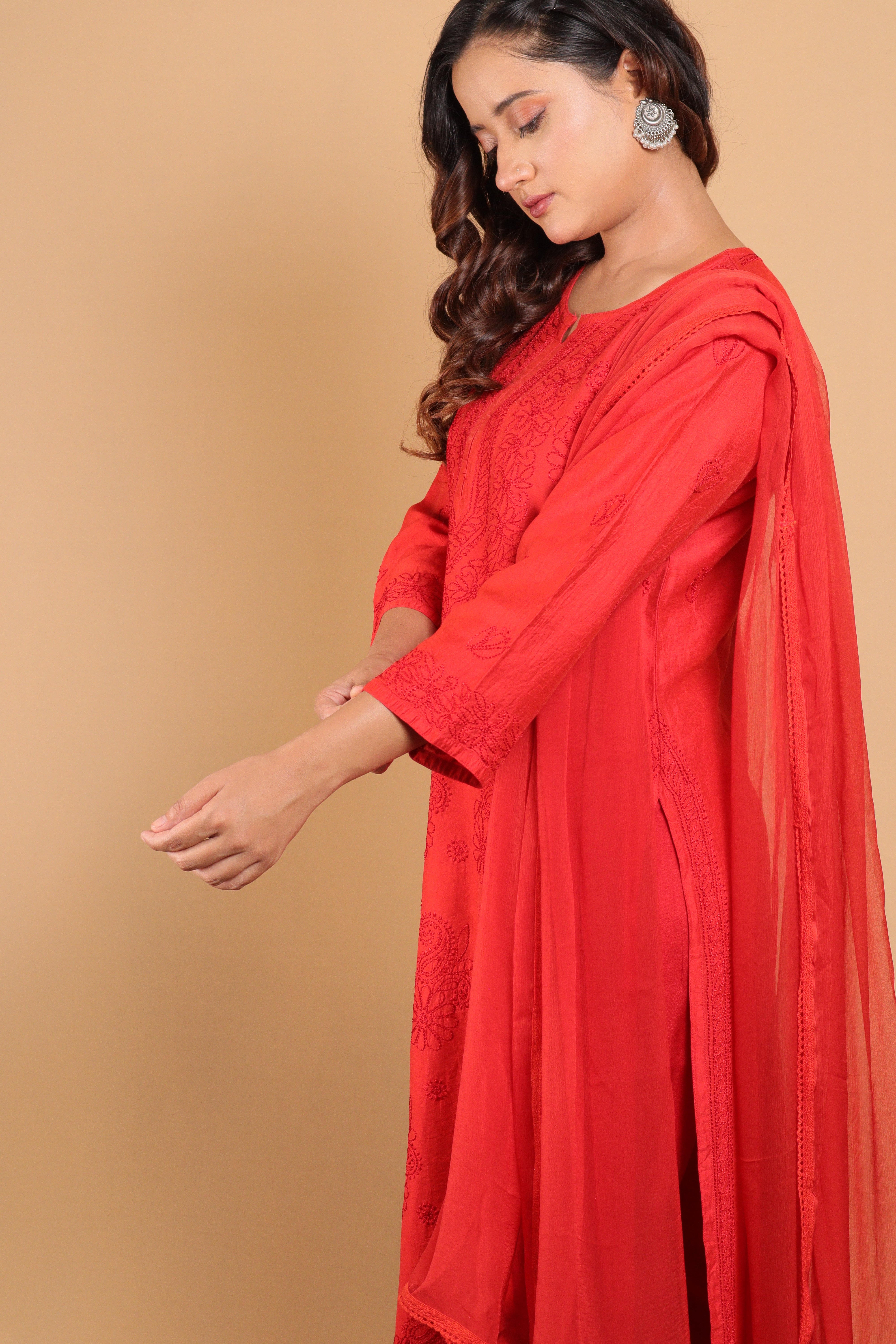 Red Chanderi Long Kurti