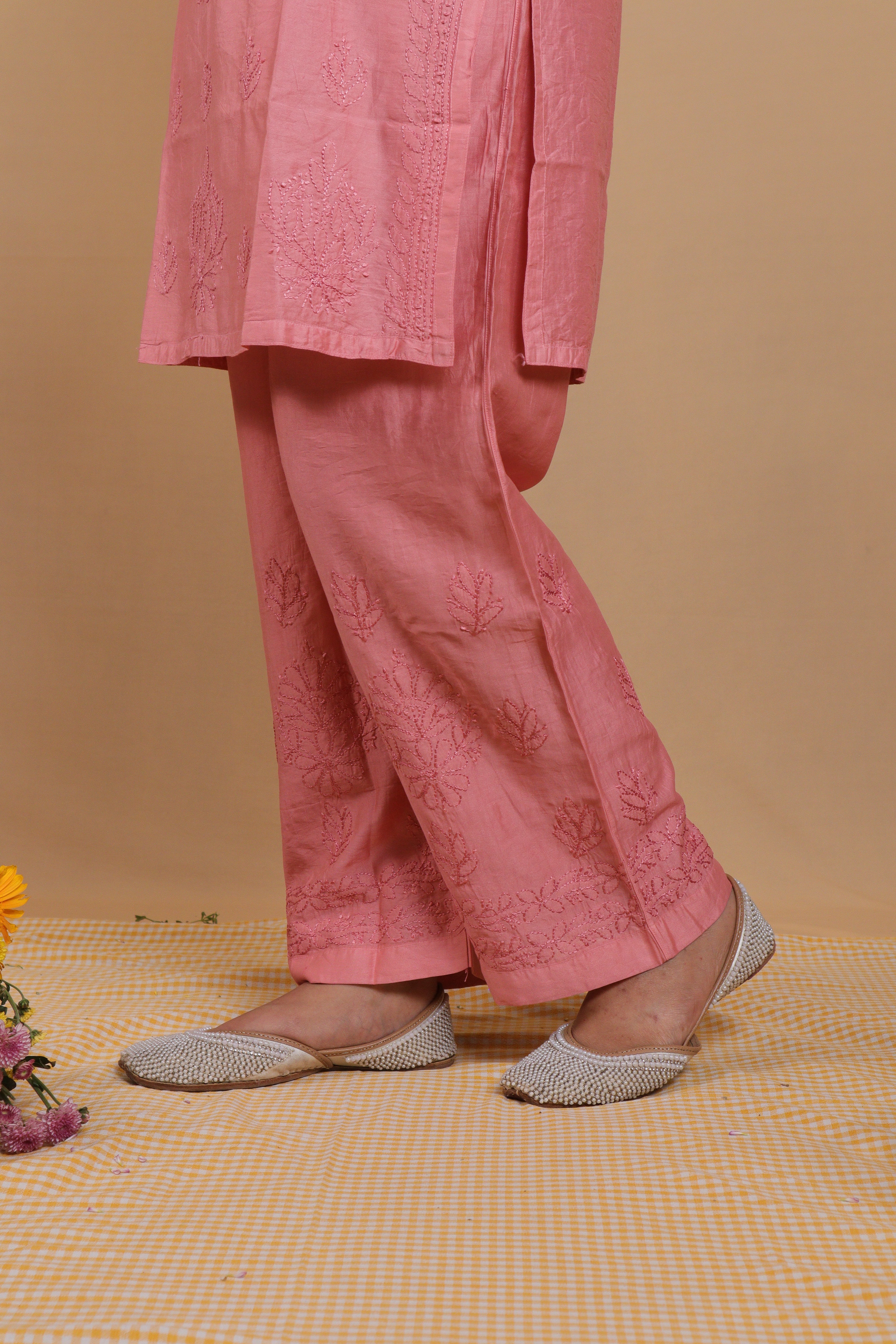 Peach Chanderi Spaghetti Bakhiya 3 Piece Set