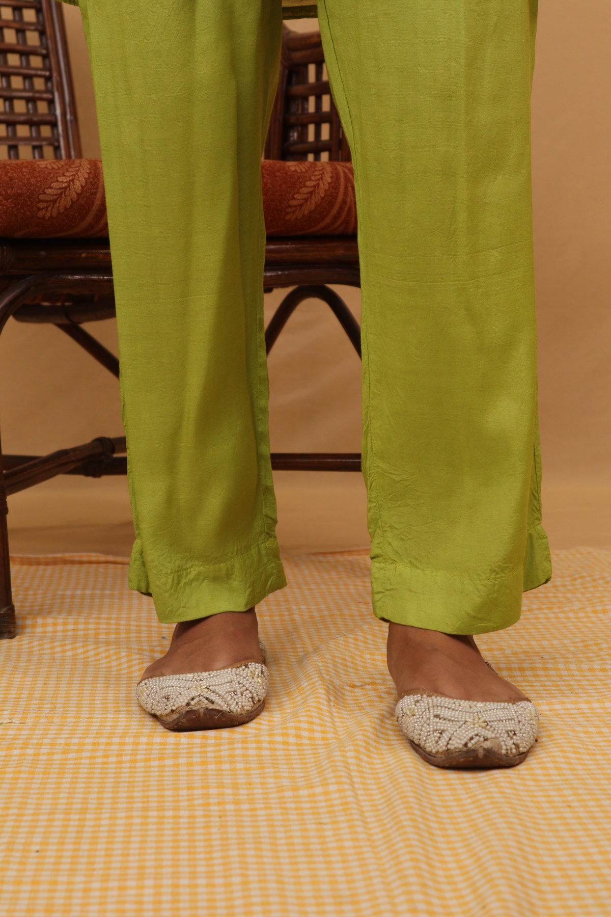 Green Cotton Plain Palazzo - 151