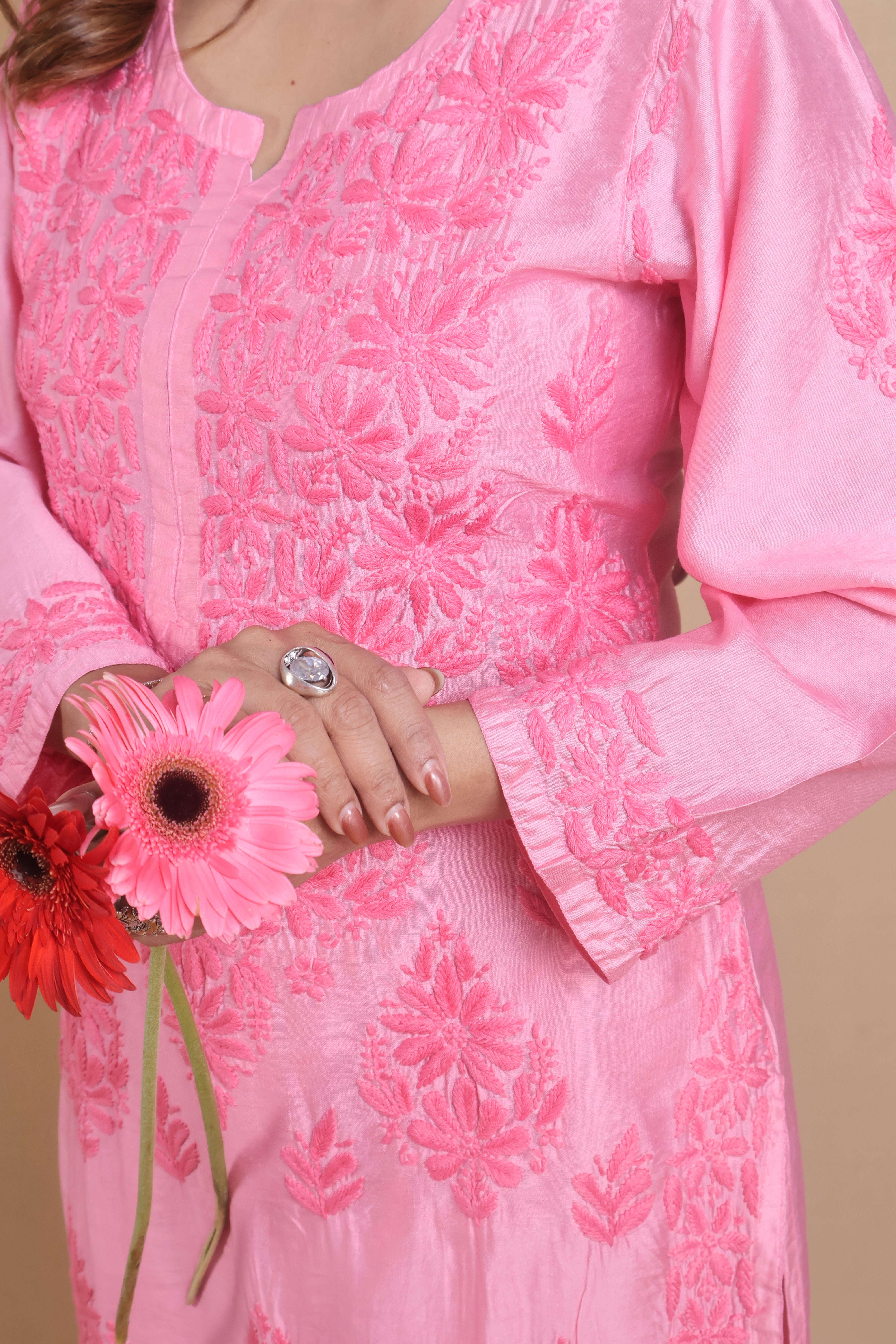 Pink Chanderi Ghaspatti 2 Piece Set
