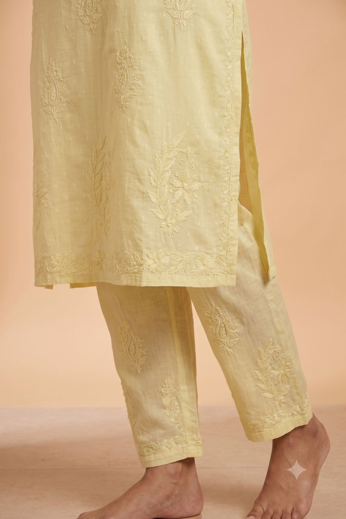 Yellow Dobby Cotton Chikankari 2 Piece Set