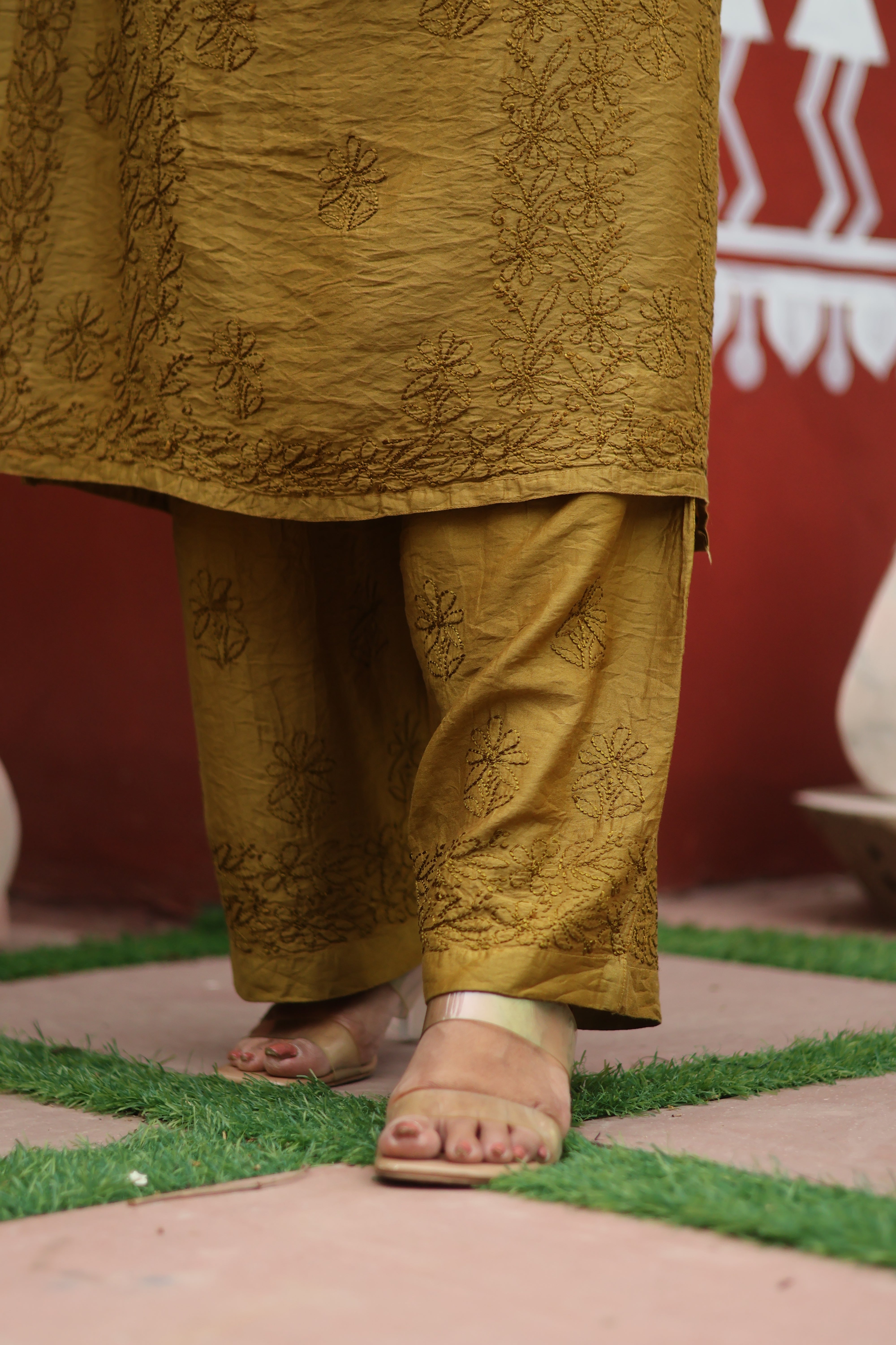 Green Chanderi Bakhiya 3 Piece Set