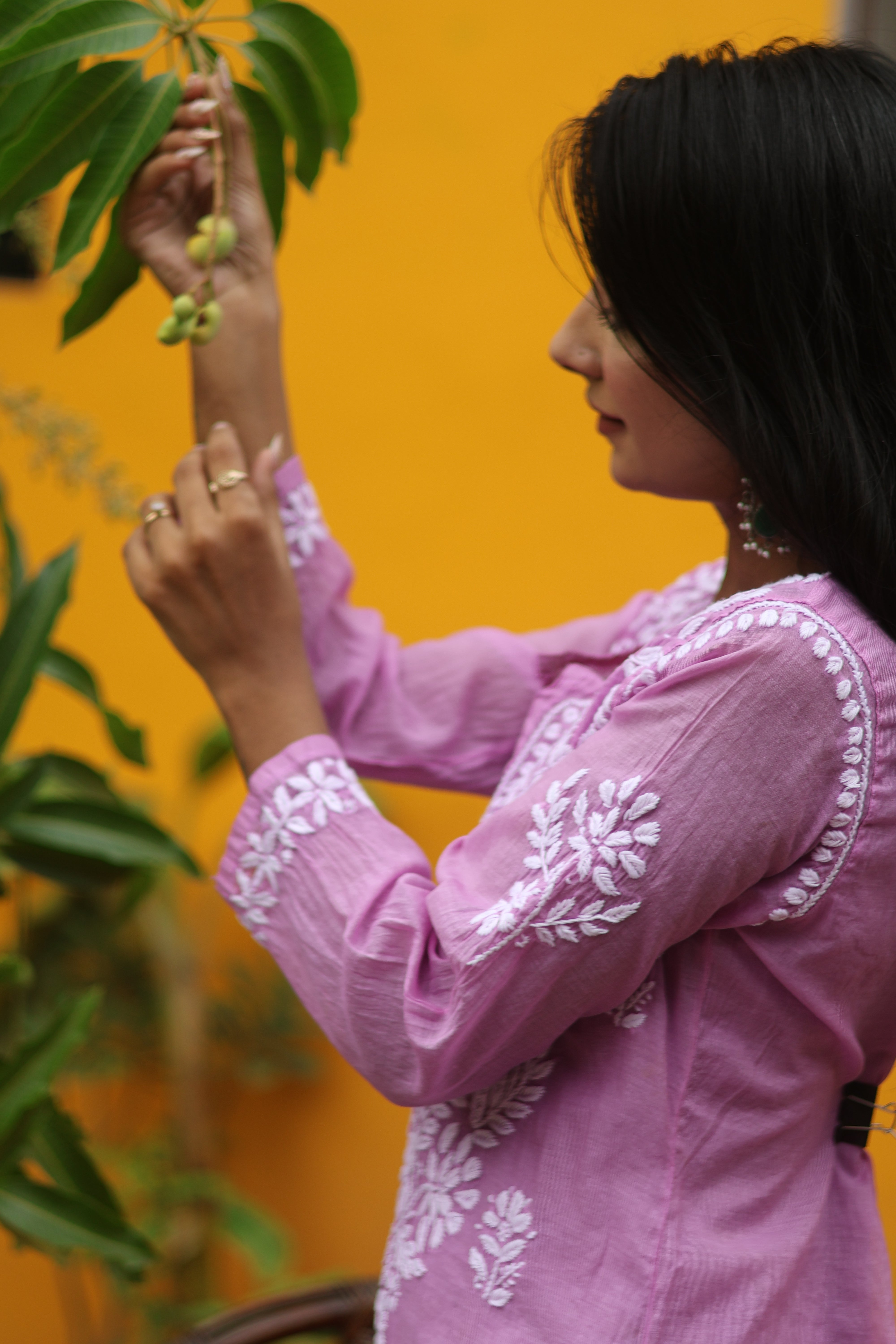 Purple Mul Chanderi Long Kurti 2 Piece Set