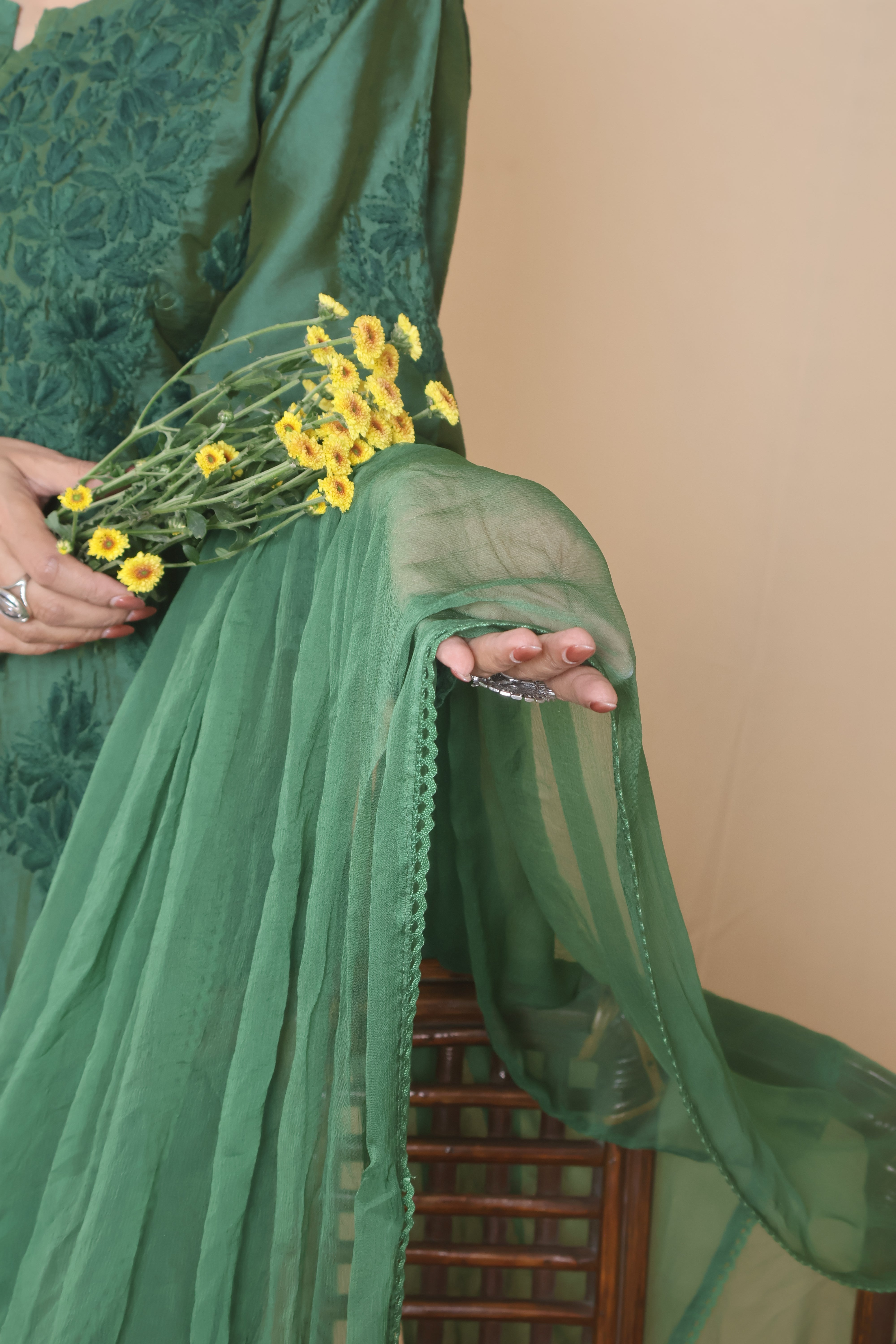 Green Chanderi Ghaspatti 3 Piece Set