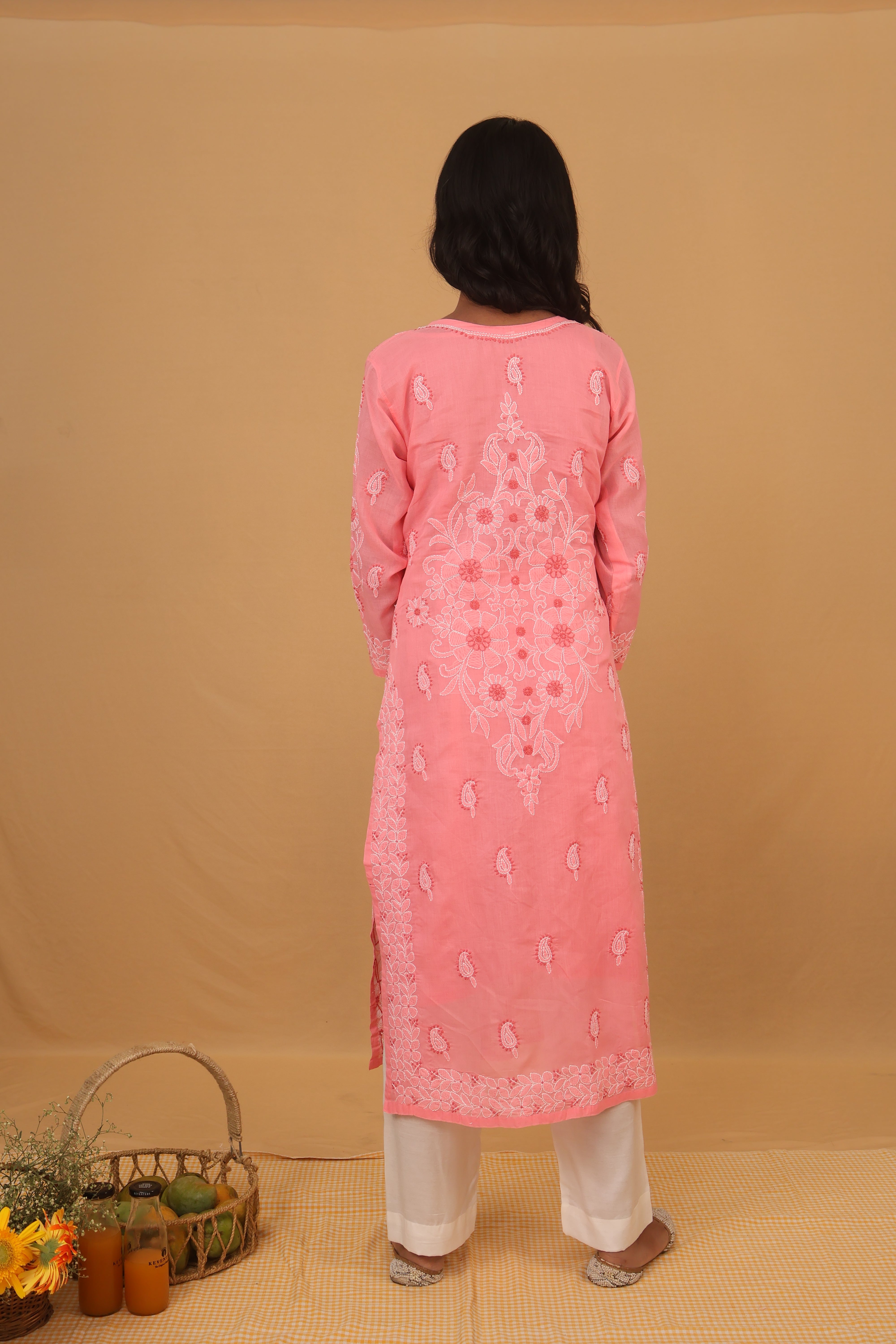 Pink Cotton Kurti with Buttons 3 Piece Set