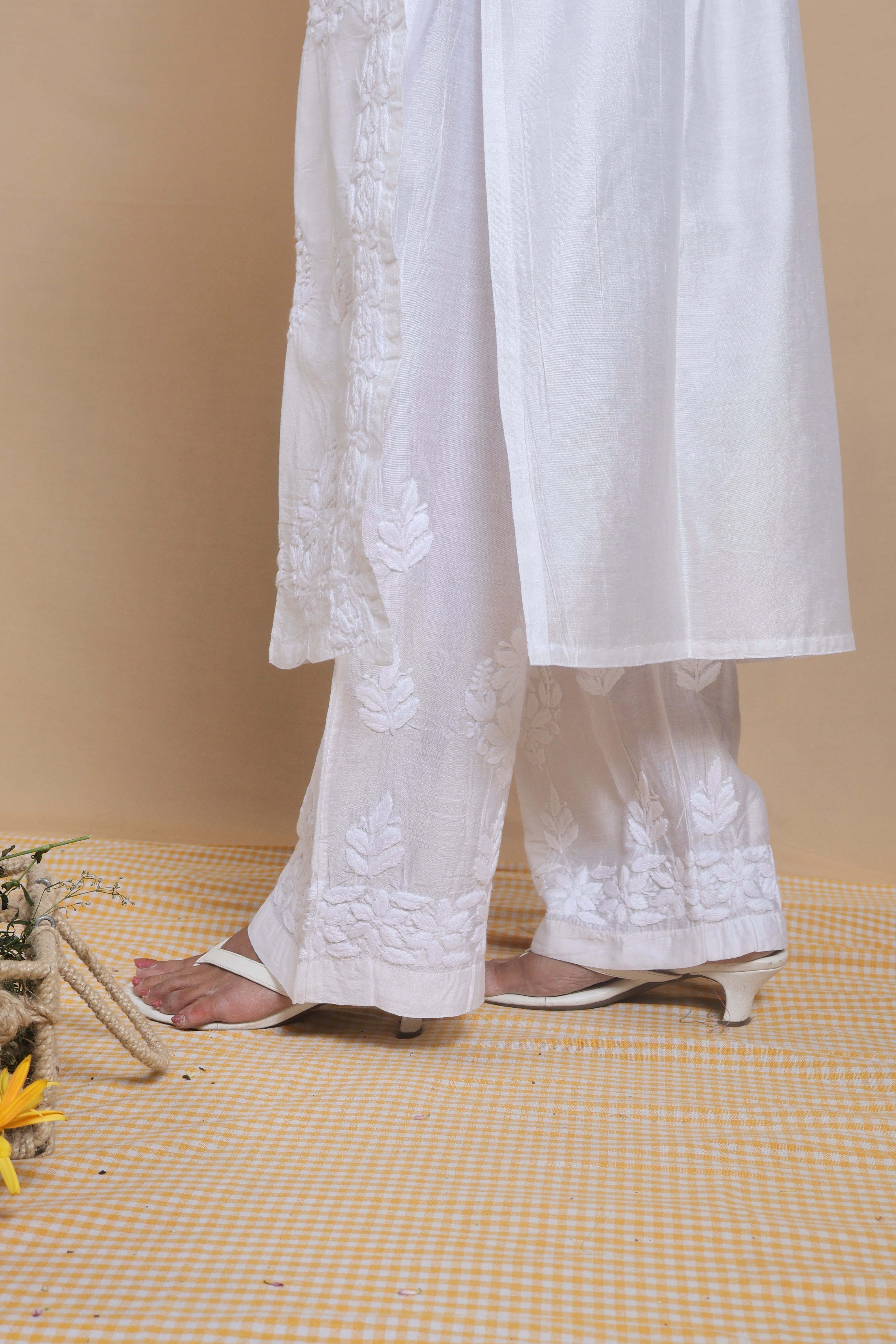 White Chanderi Ghaspatti 2 Piece Set