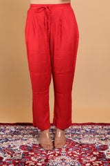 Red Cotton Plain Plain Palazzo - 120DD