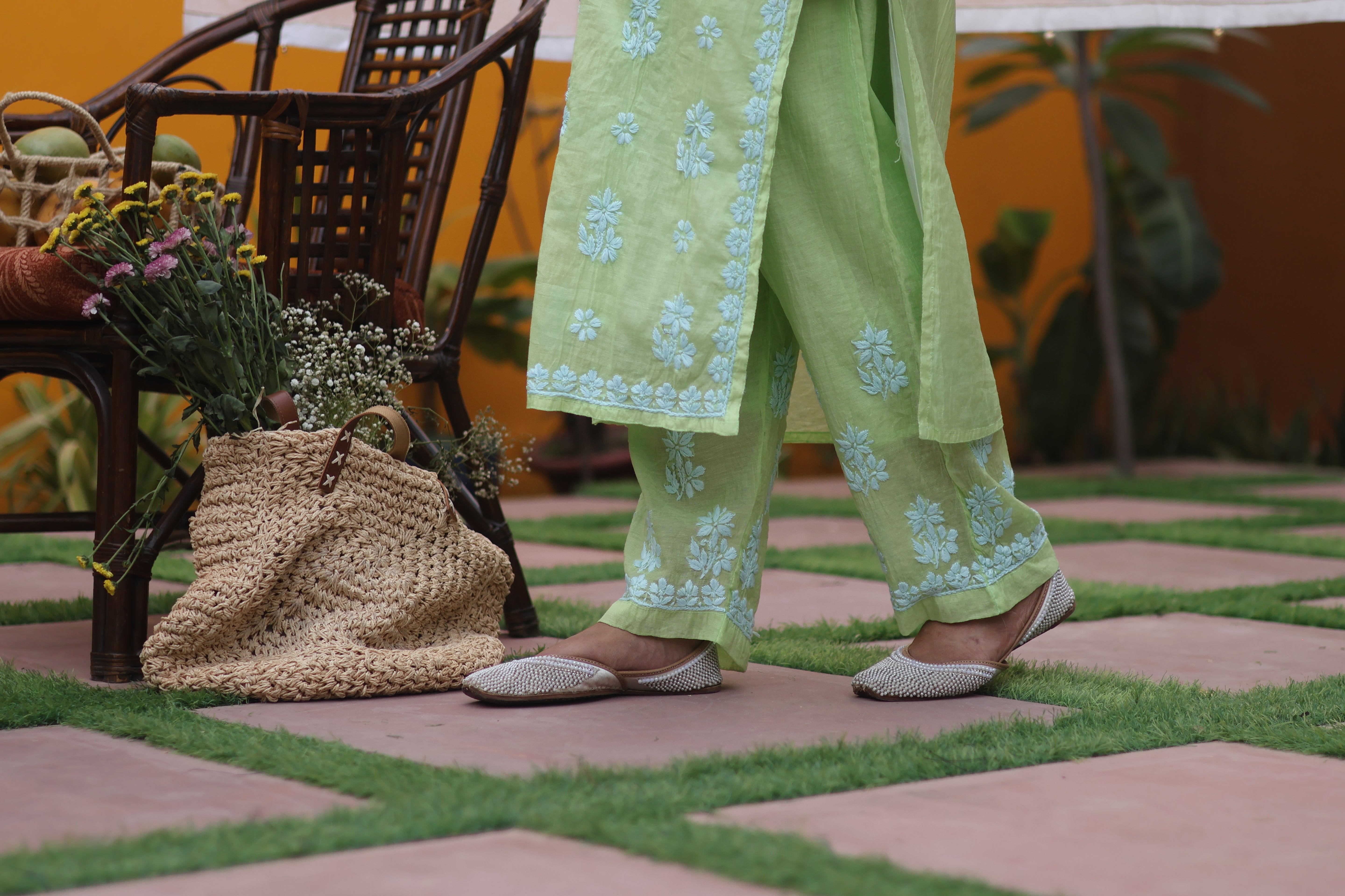 Green Mul Chanderi Ghaspatti 2 Piece Set