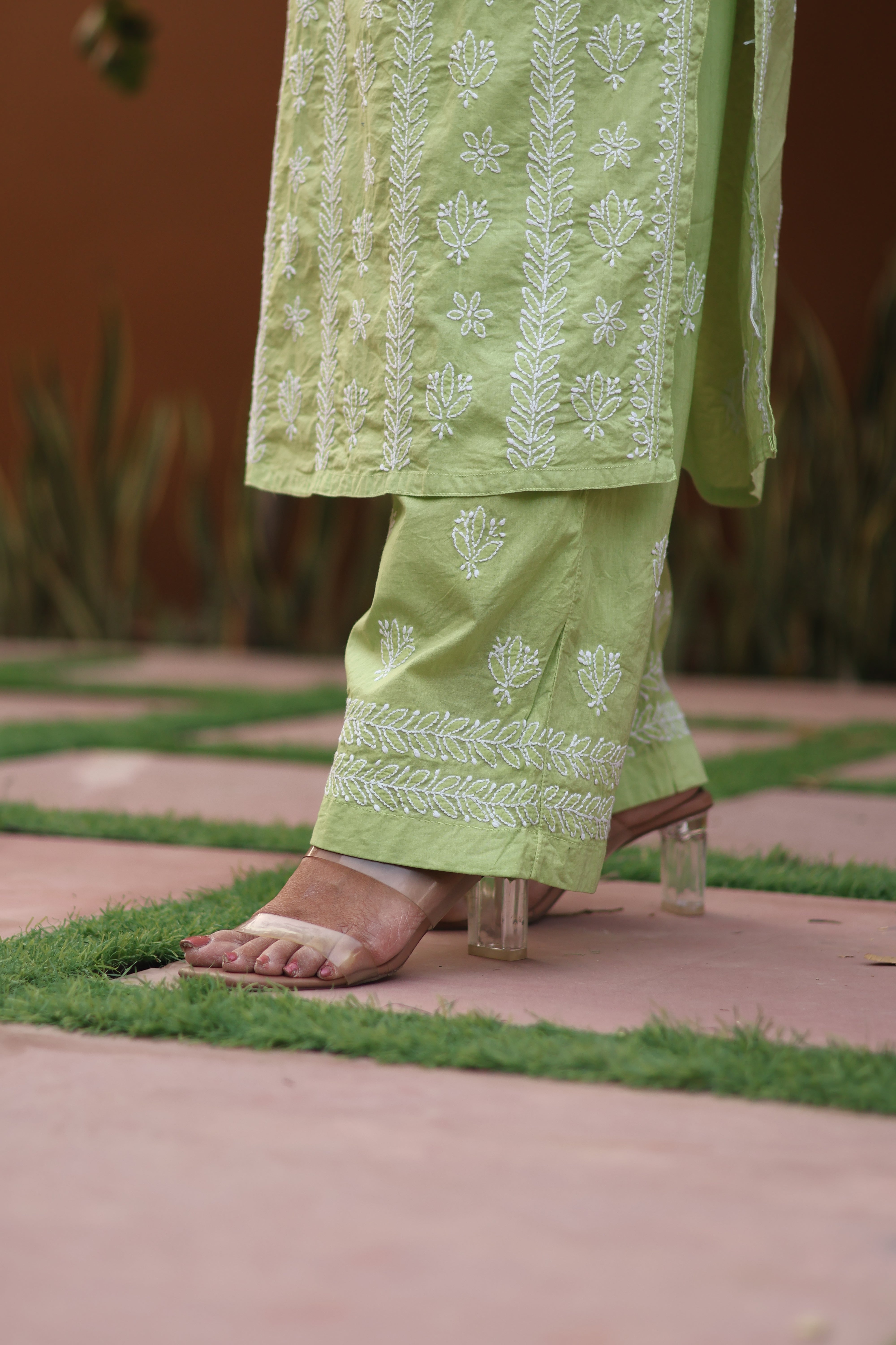 Green Angarkha Cotton 3 Piece Set