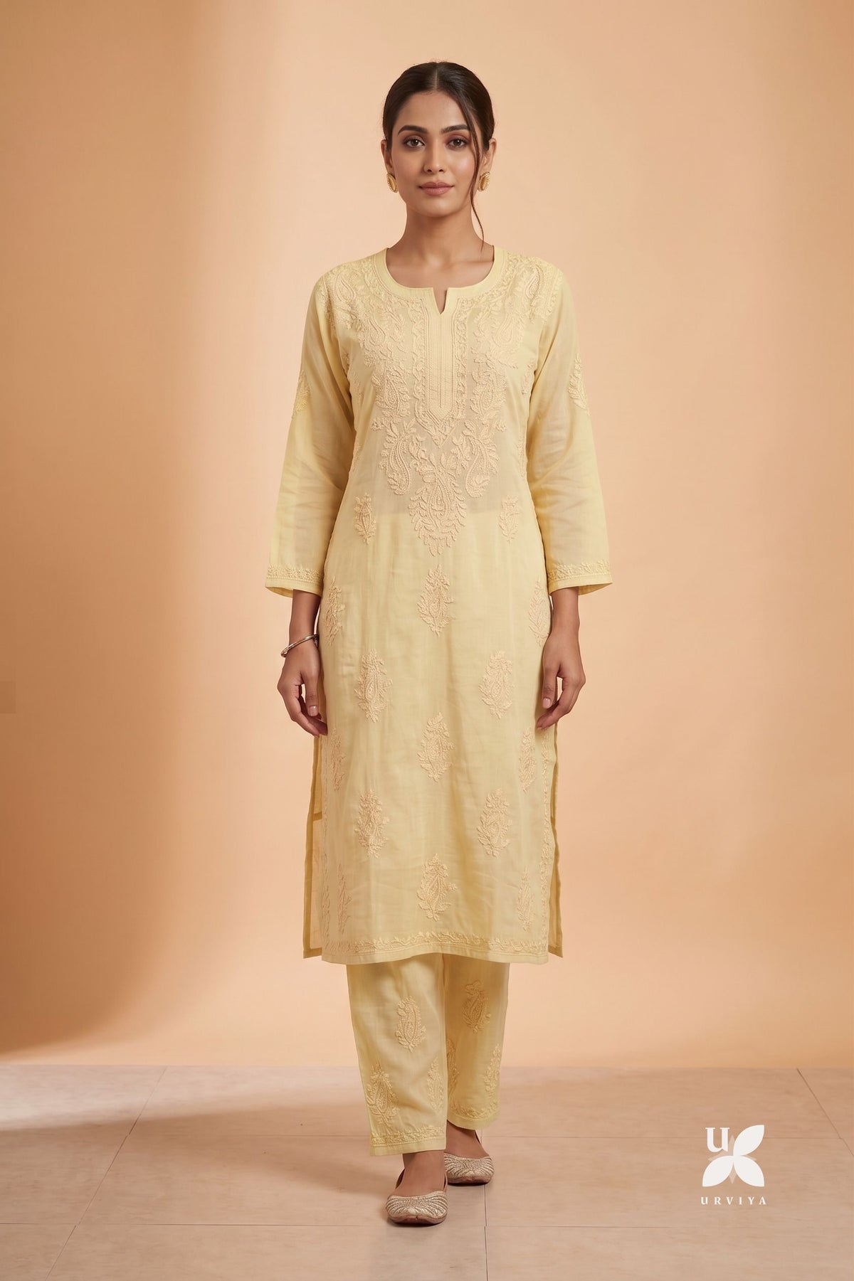 Yellow Dobby Cotton Chikankari 2 Piece Set