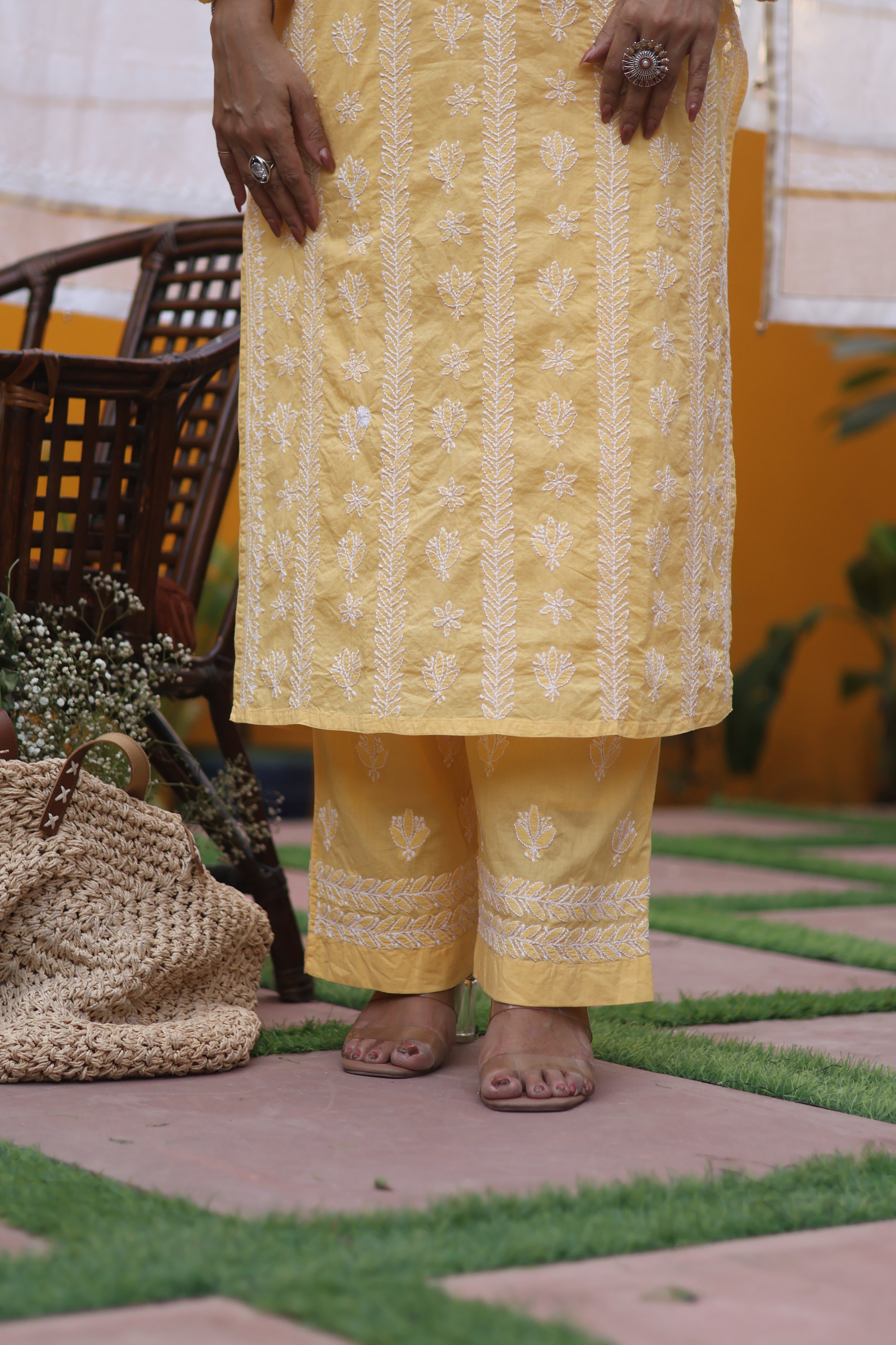 Yellow Angarkha Cotton 3 Piece Set