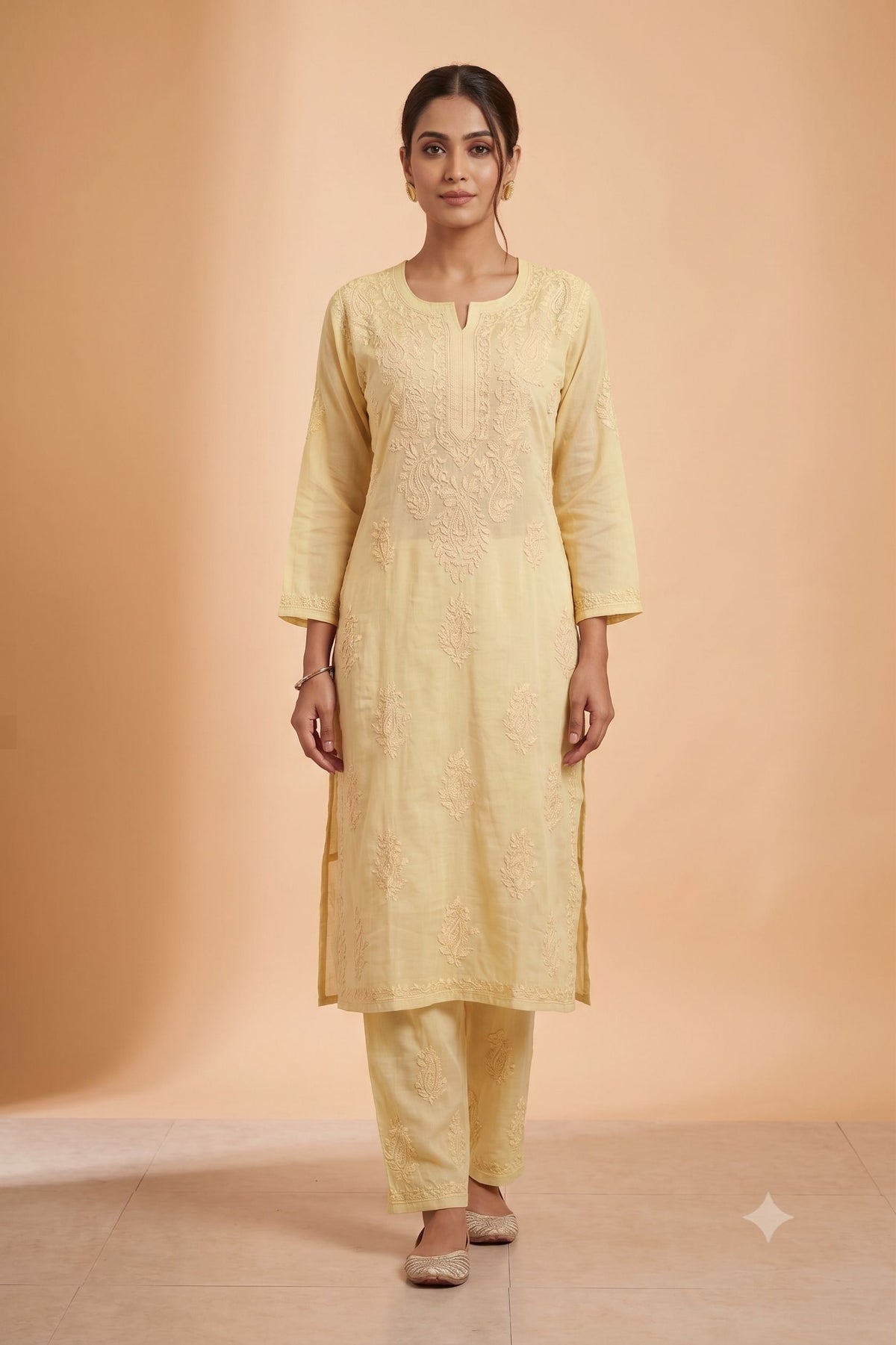 Yellow Dobby Cotton Chikankari 2 Piece Set