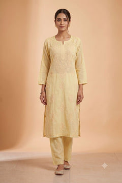 Yellow Dobby Cotton Chikankari 2 Piece Set