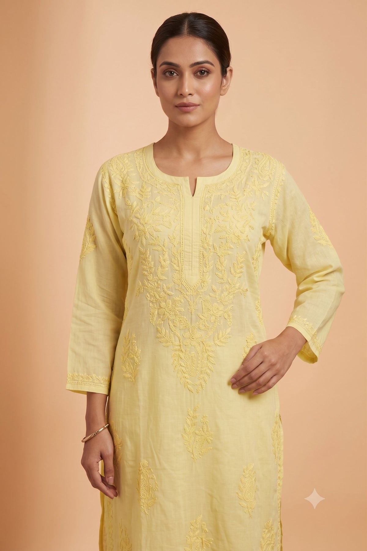 Yellow Dobby Cotton Chikankari 2 Piece Set