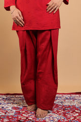 Red Cotton Plain Farshi Salwar - 242D