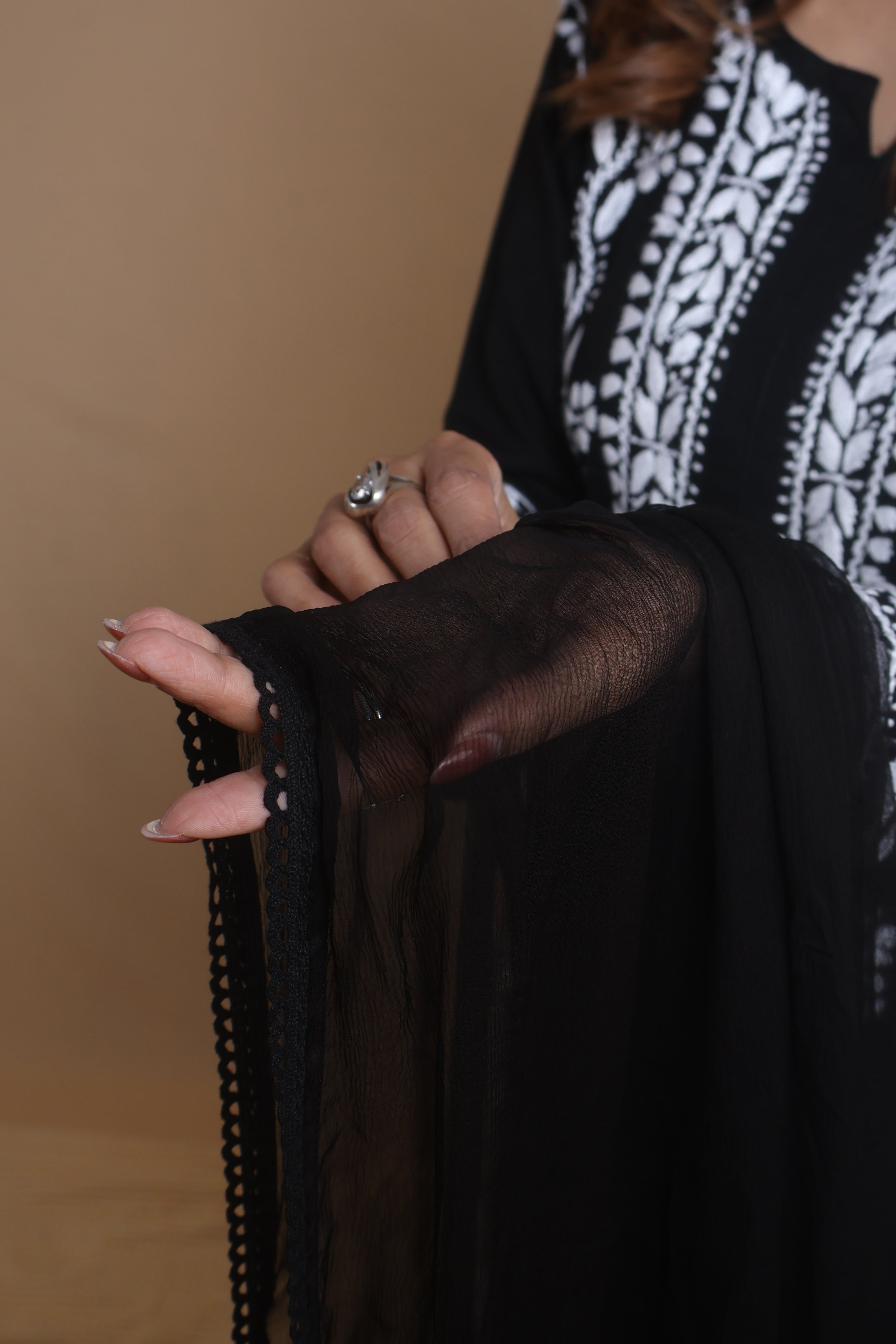 Black Chiffon Dupatta - 1000