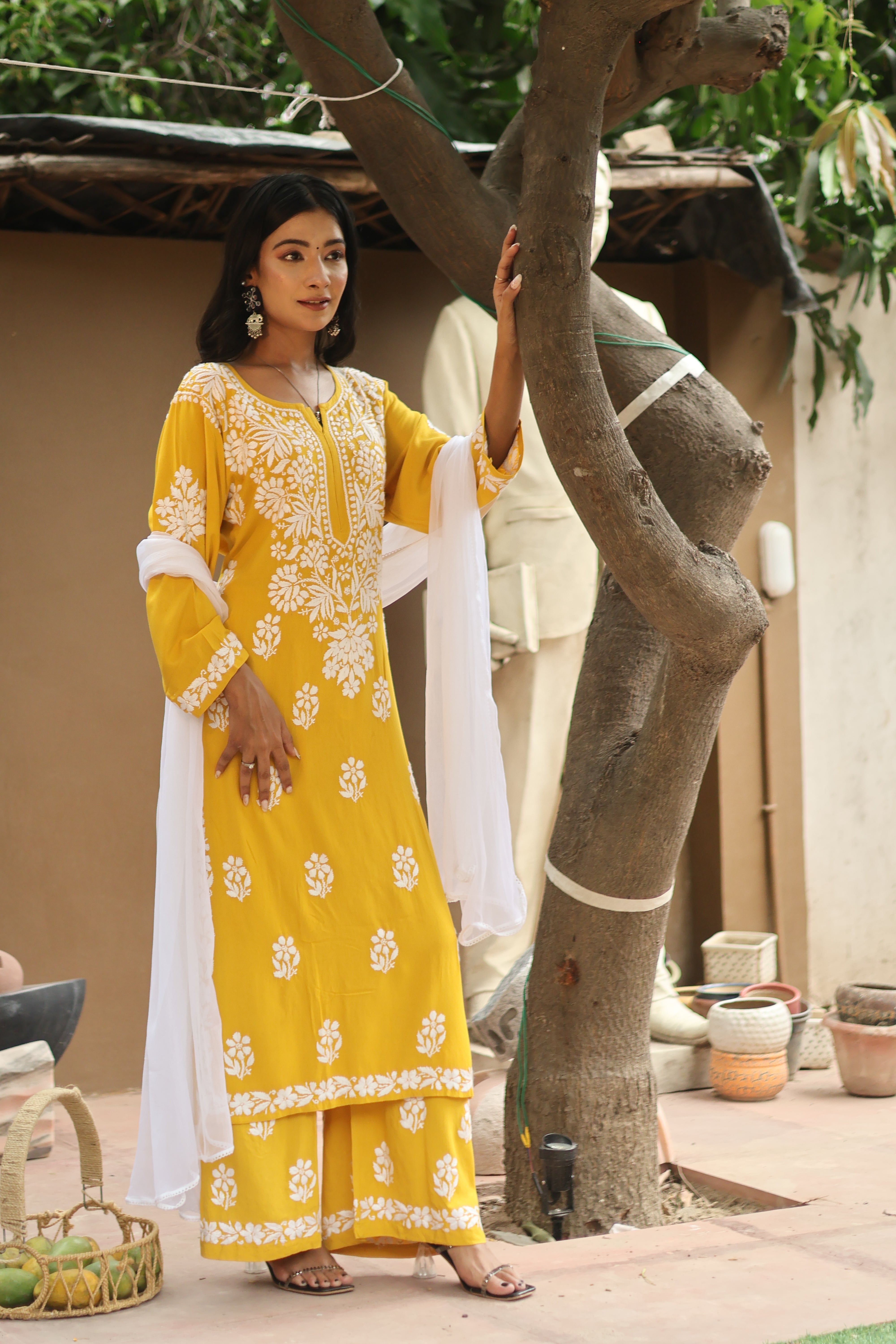 Mustard Rayon Gala Boota 3 Piece Set